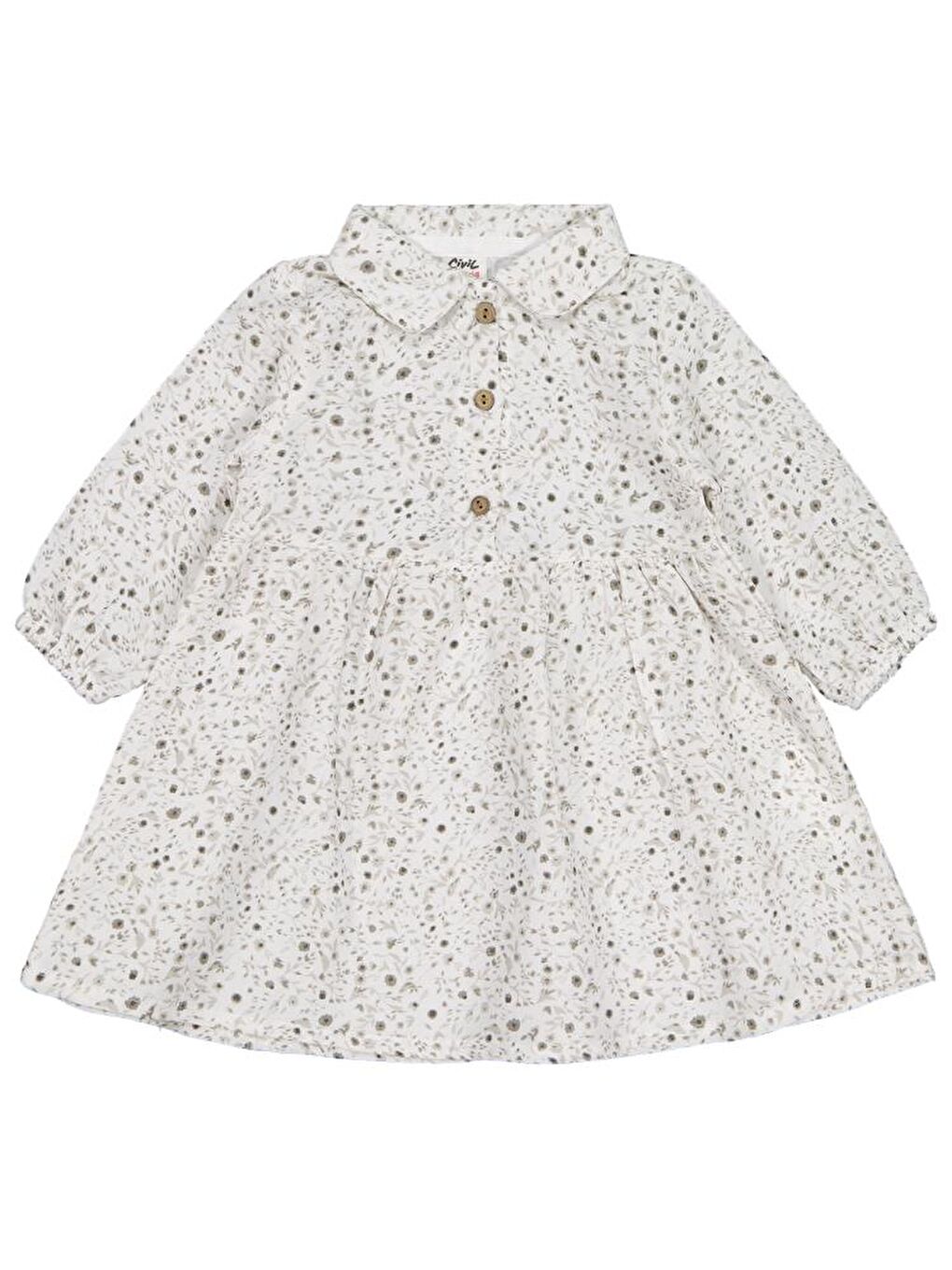 Ekru Baby Desenli 6-18 Ay Elbise