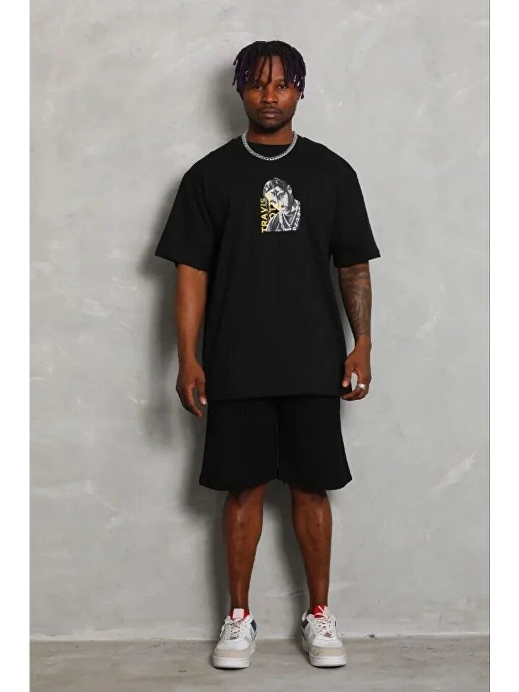 Siyah Erkek Baskılı Tişört-1