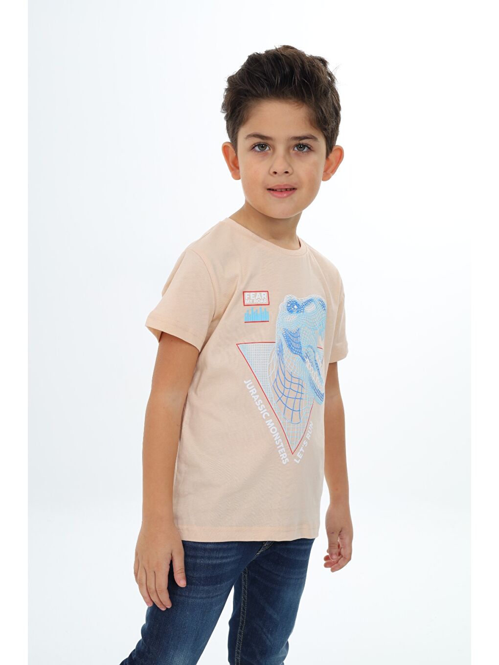 Bej Erkek Çocuk Baskılı Tişört-1