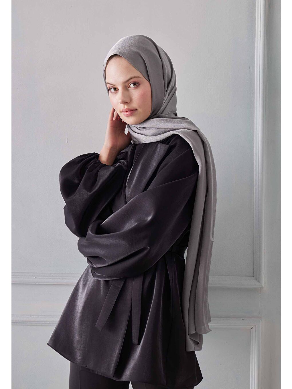 Gri Janjanlı Şal Koyu Grı-2