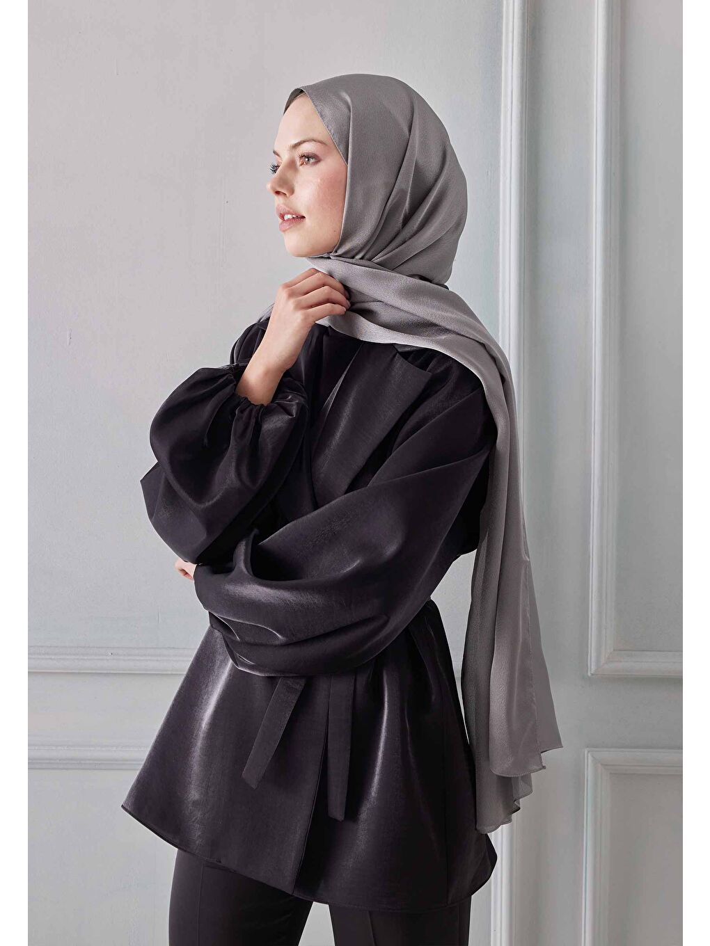 Gri Janjanlı Şal Koyu Grı-3