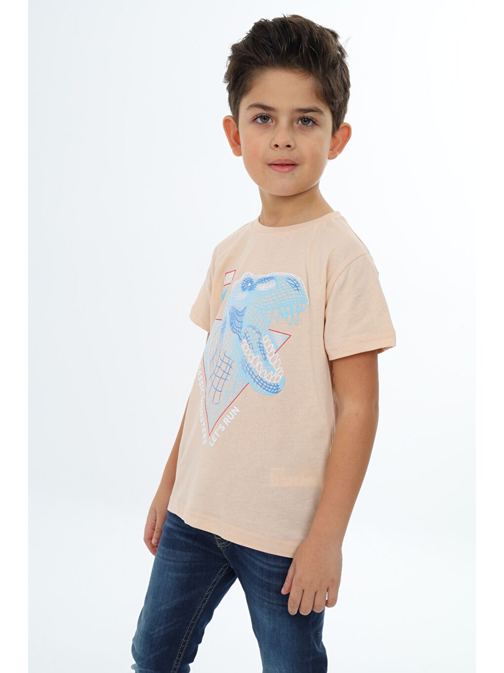 Bej Erkek Çocuk Baskılı Tişört-2