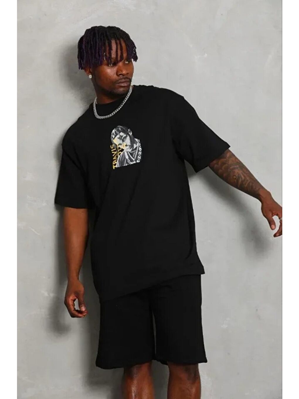 Siyah Erkek Baskılı Tişört-2