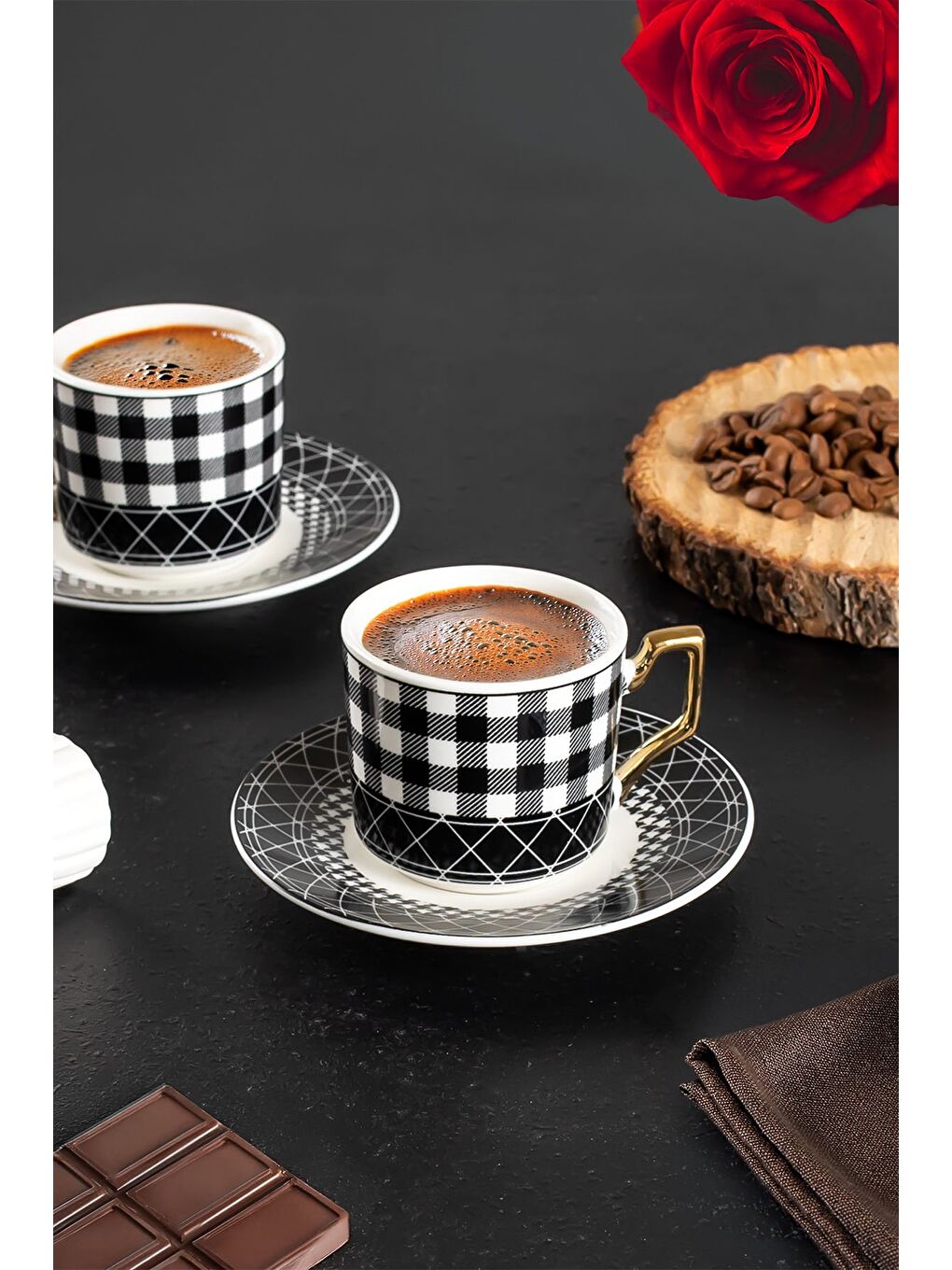 Siyah YKY097-5  2'li Türk Kahvesi Fincan Takımı 4 Parça