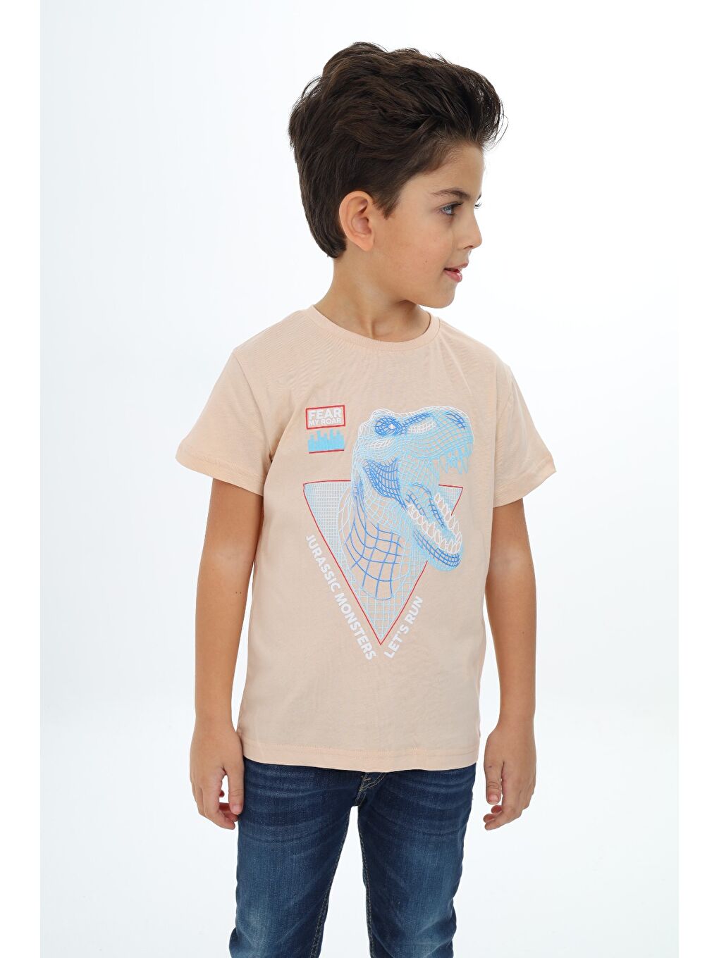 Bej Erkek Çocuk Baskılı Tişört-4