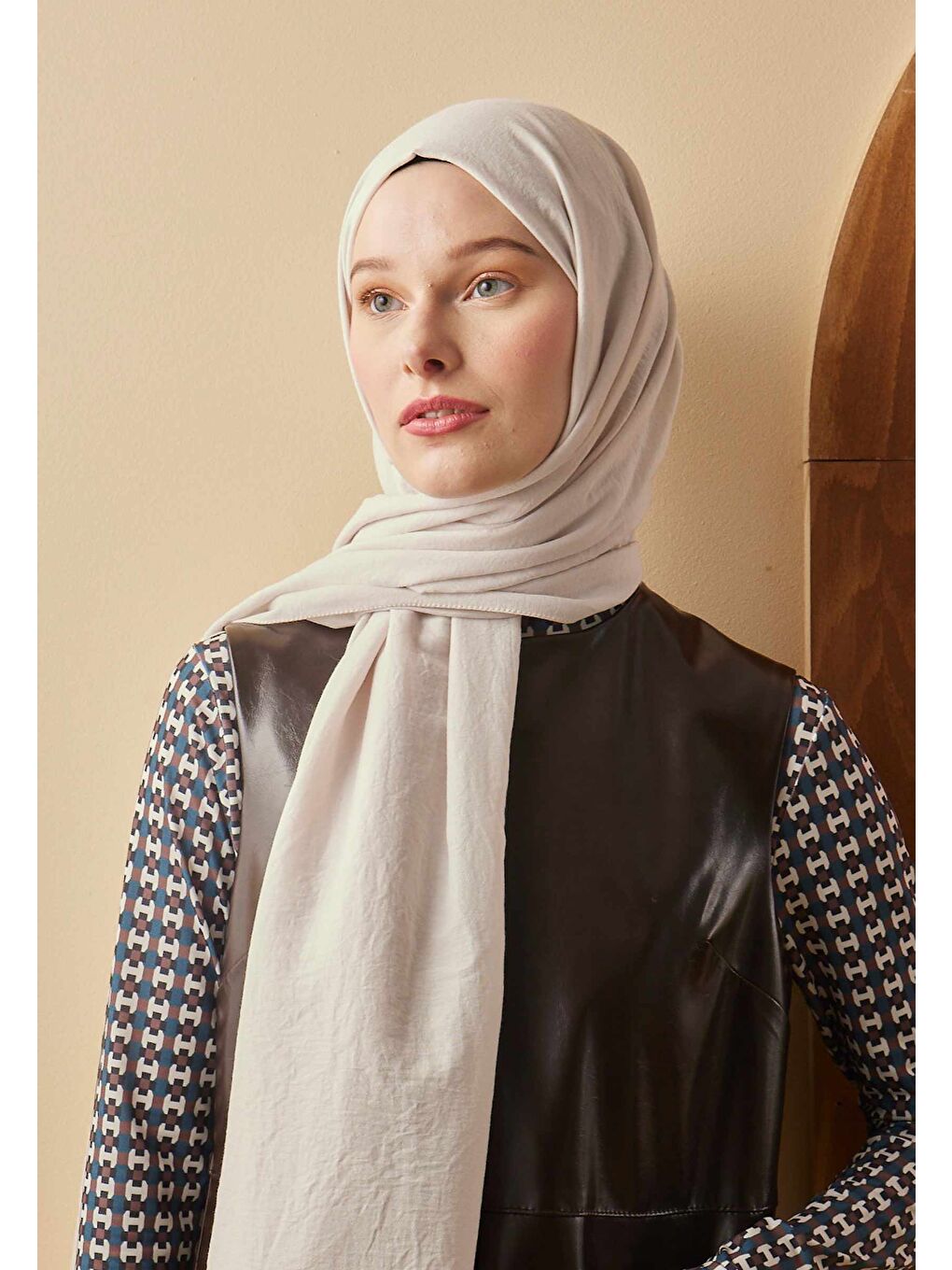 Bej Pamuk Crash Şal Fildişi-1