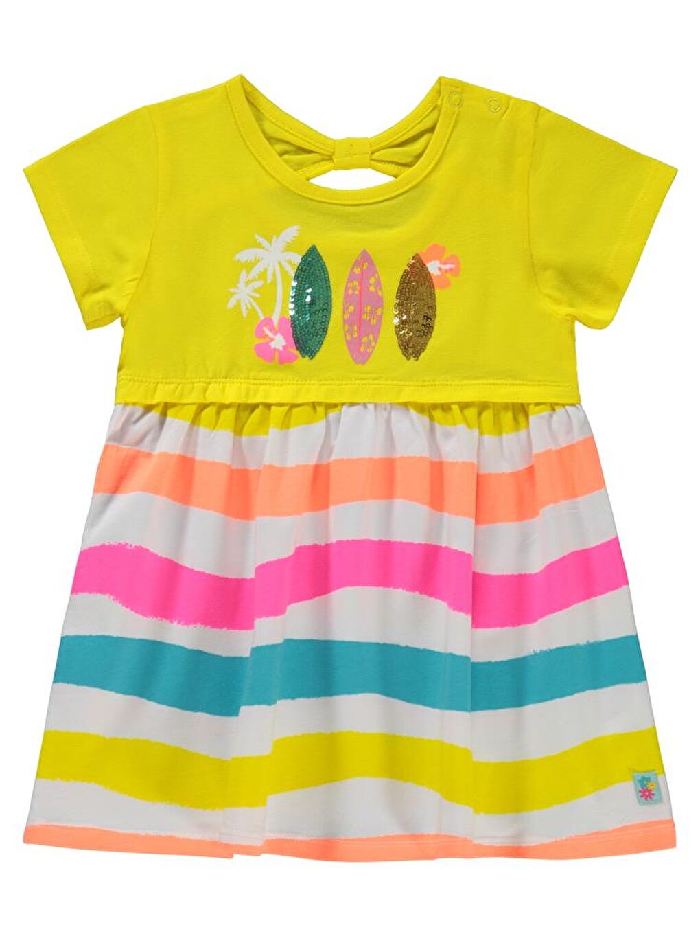 Sarı Baby Dalga Eskitme Çizgi Emp. Baskı-nakışlı 6-18 Ay Elbise