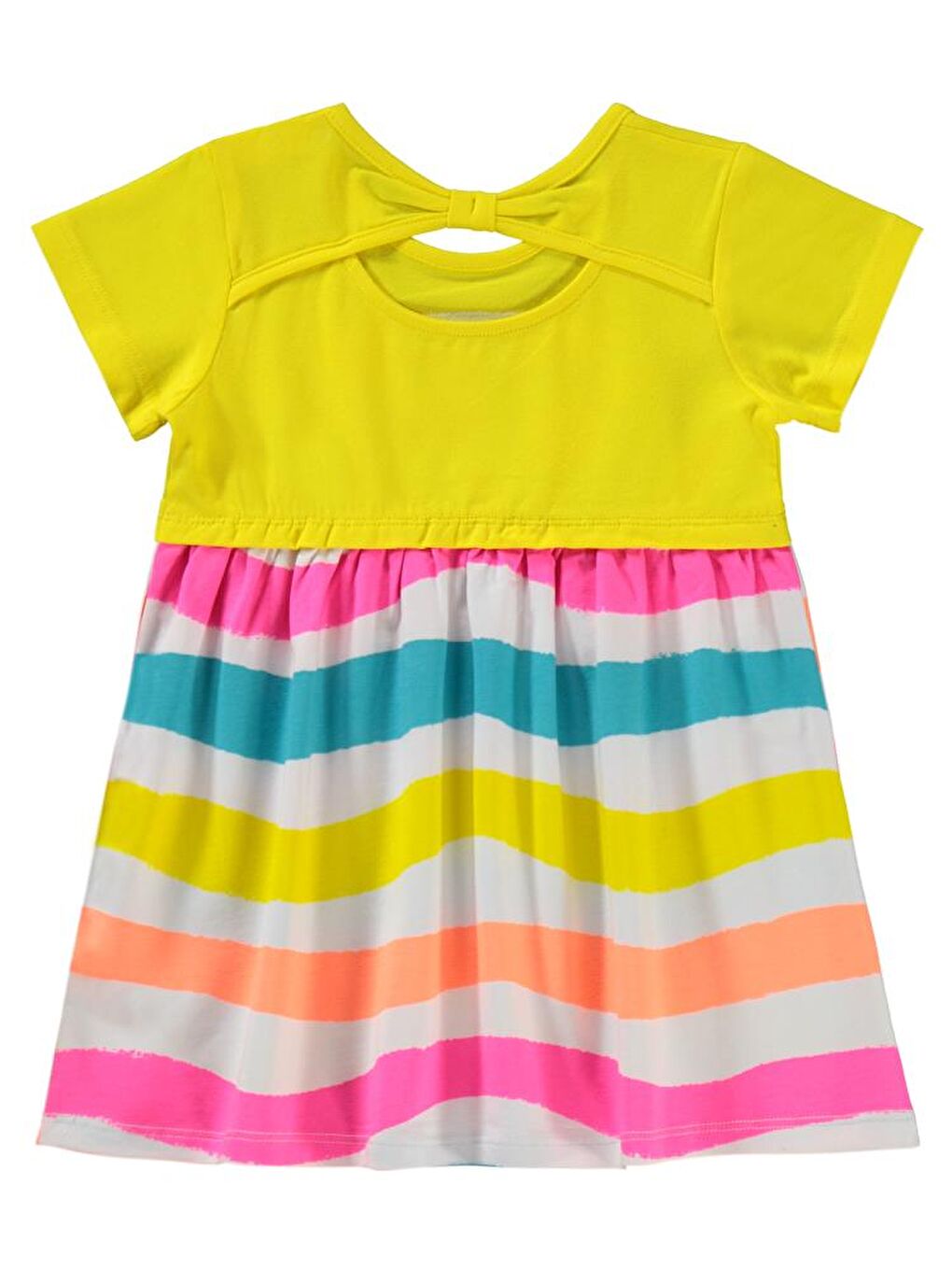 Sarı Baby Dalga Eskitme Çizgi Emp. Baskı-nakışlı 6-18 Ay Elbise-1