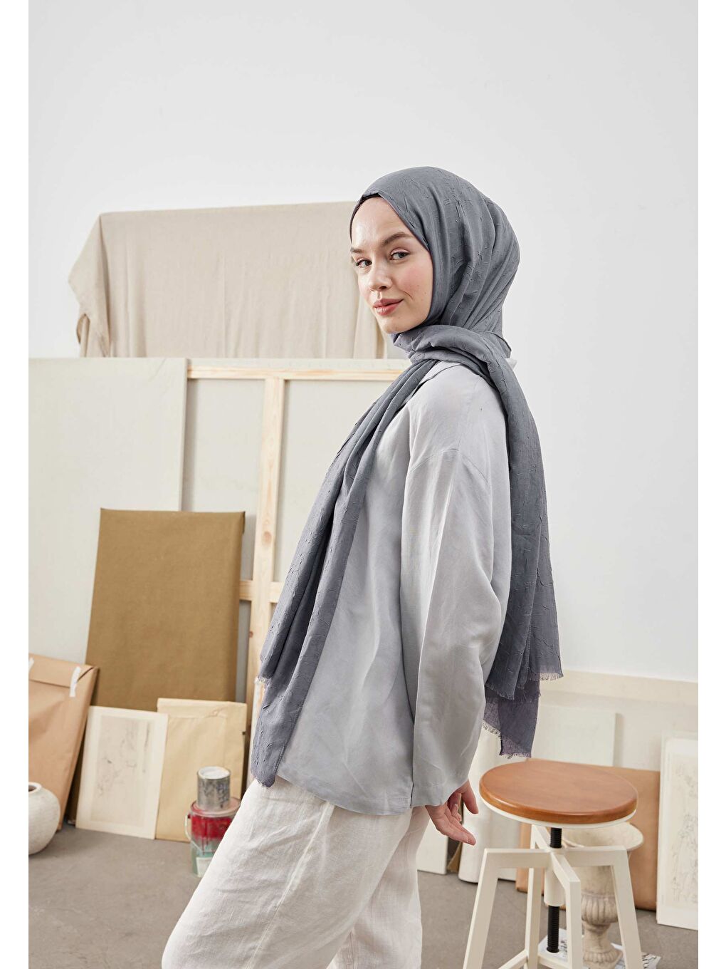 Bambu Şal Soğuk Gri-3