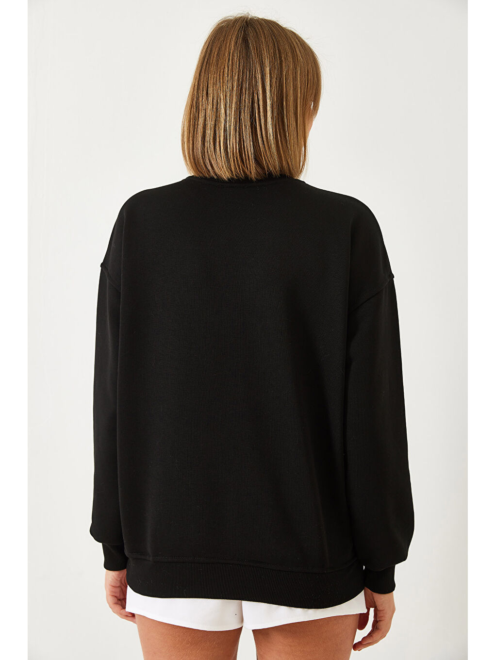 Siyah Kadın Taş İşlemeli Sweatshirt-5