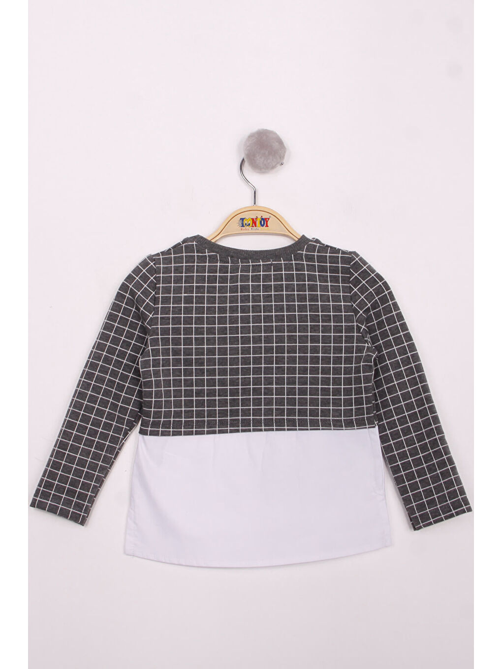 Antrasit Kız Çocuk Kareli Kumaşlı Smile Baskılı T-Shirt-1