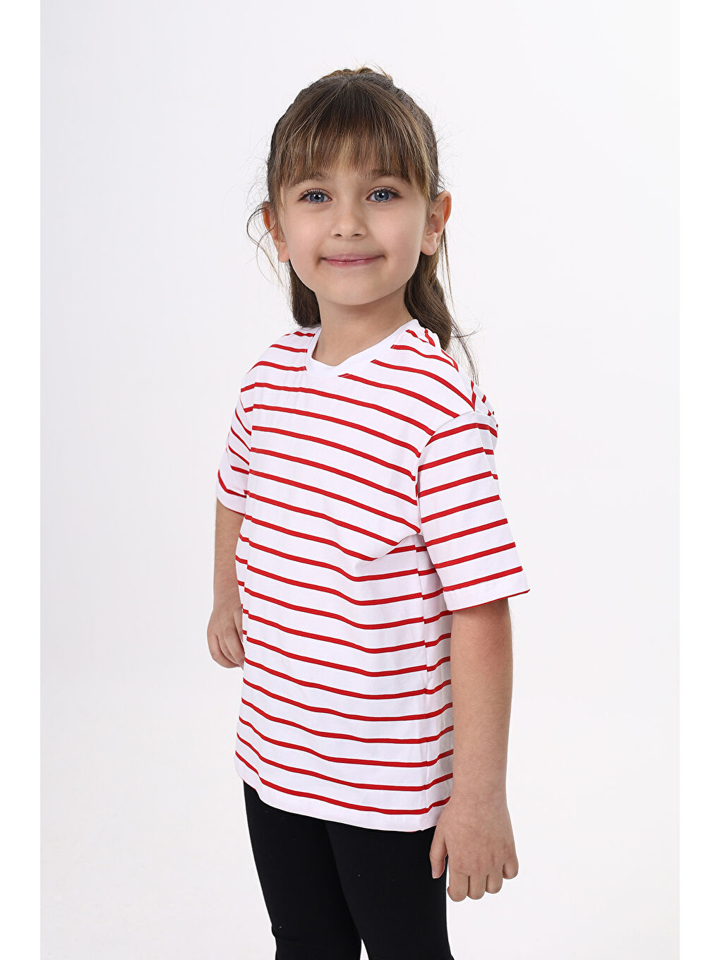 Kırmızı Unisex Çocuk Çizgili Tişört-1