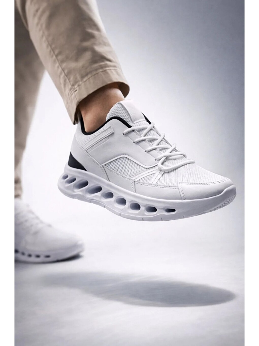 Erkek Beyaz Street Style Sneaker Hafif Esnek Taban Günlük Kullanım Spor Yürüyüş Ayakkabısı-5