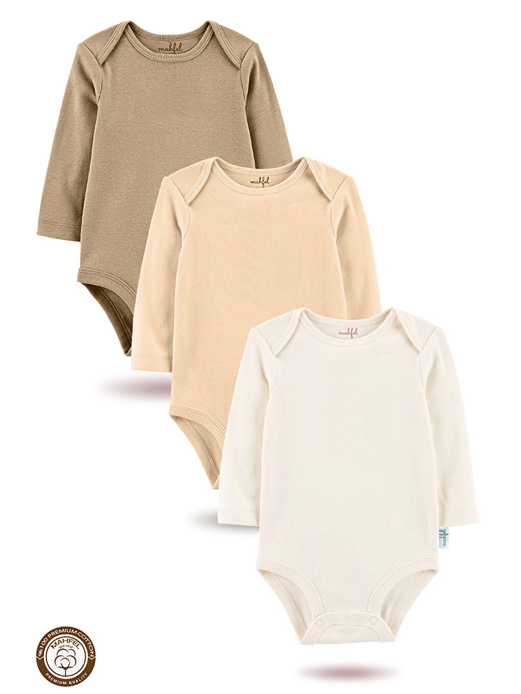 Turuncu 3'lü %100 Pamuklu Uzun Kollu Basic Çıtçıtlı Bebek Body Zıbın KE