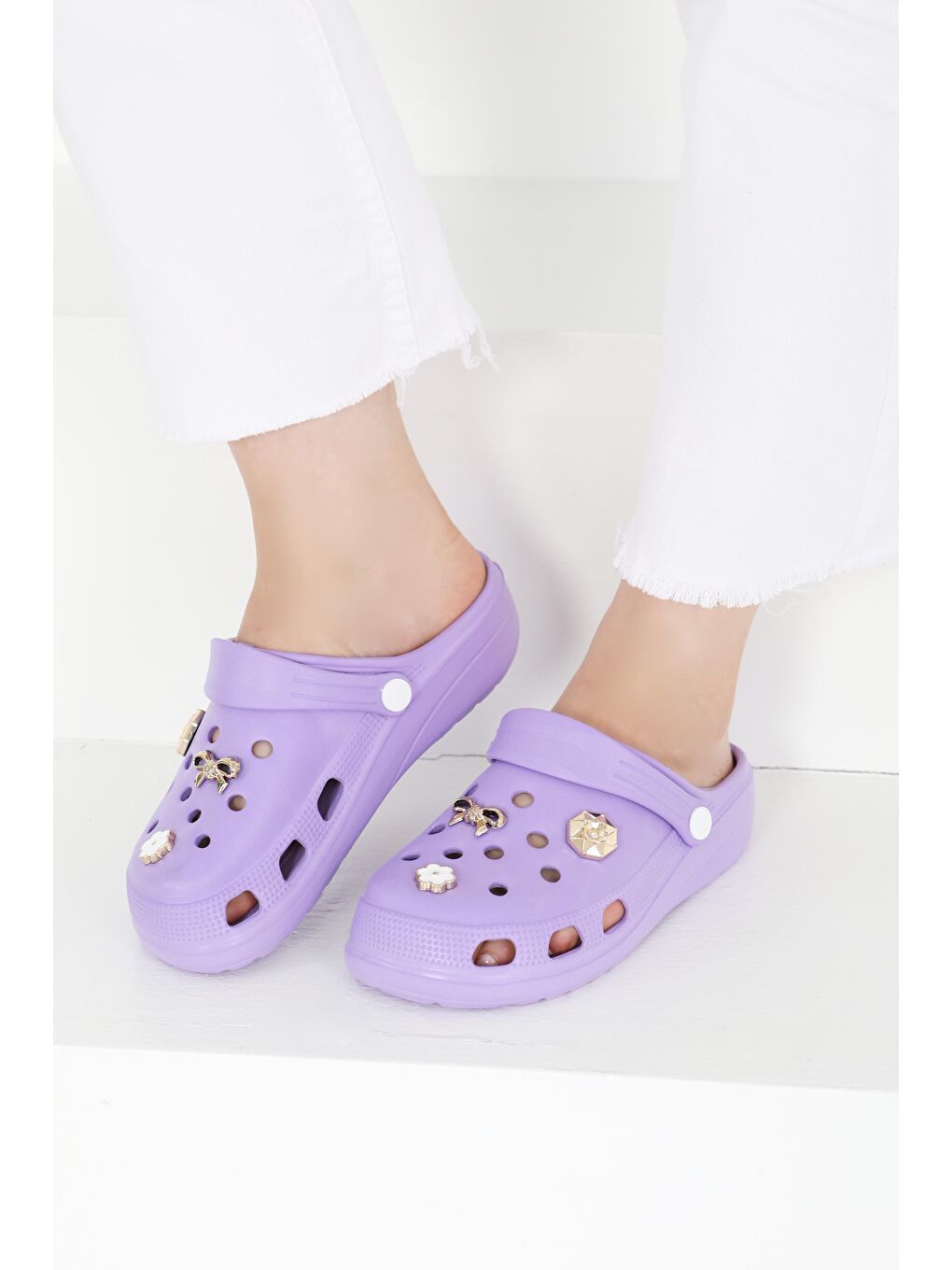Kadın Lila Taşlı Terlik - 27411-2