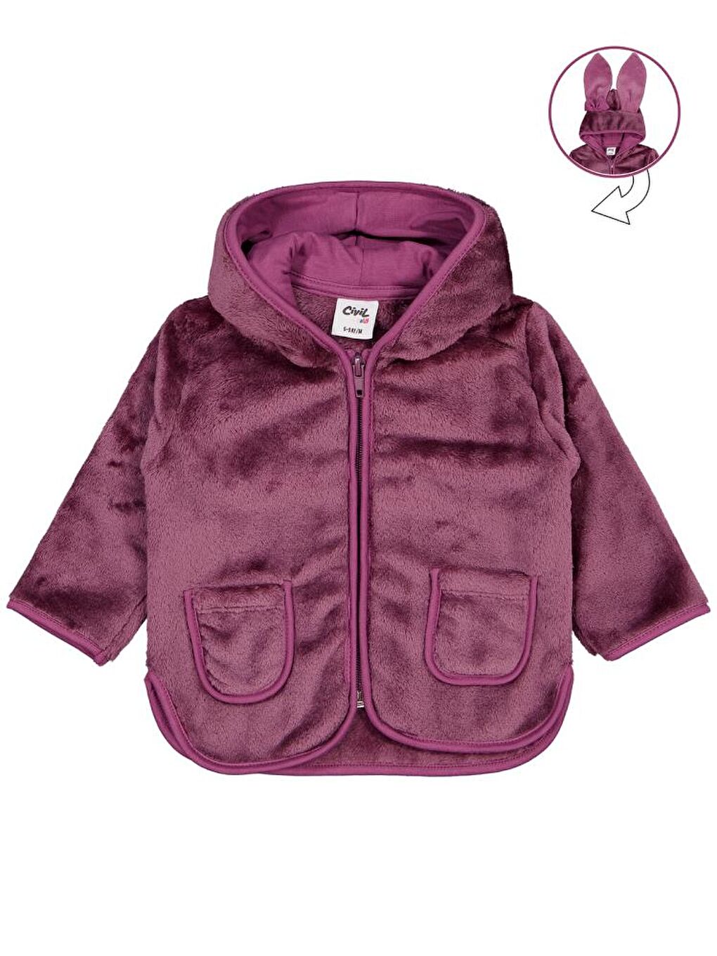 Pembe Baby Tavşan Kulak Kapüşonlu 6-18 Ay Hırka-1