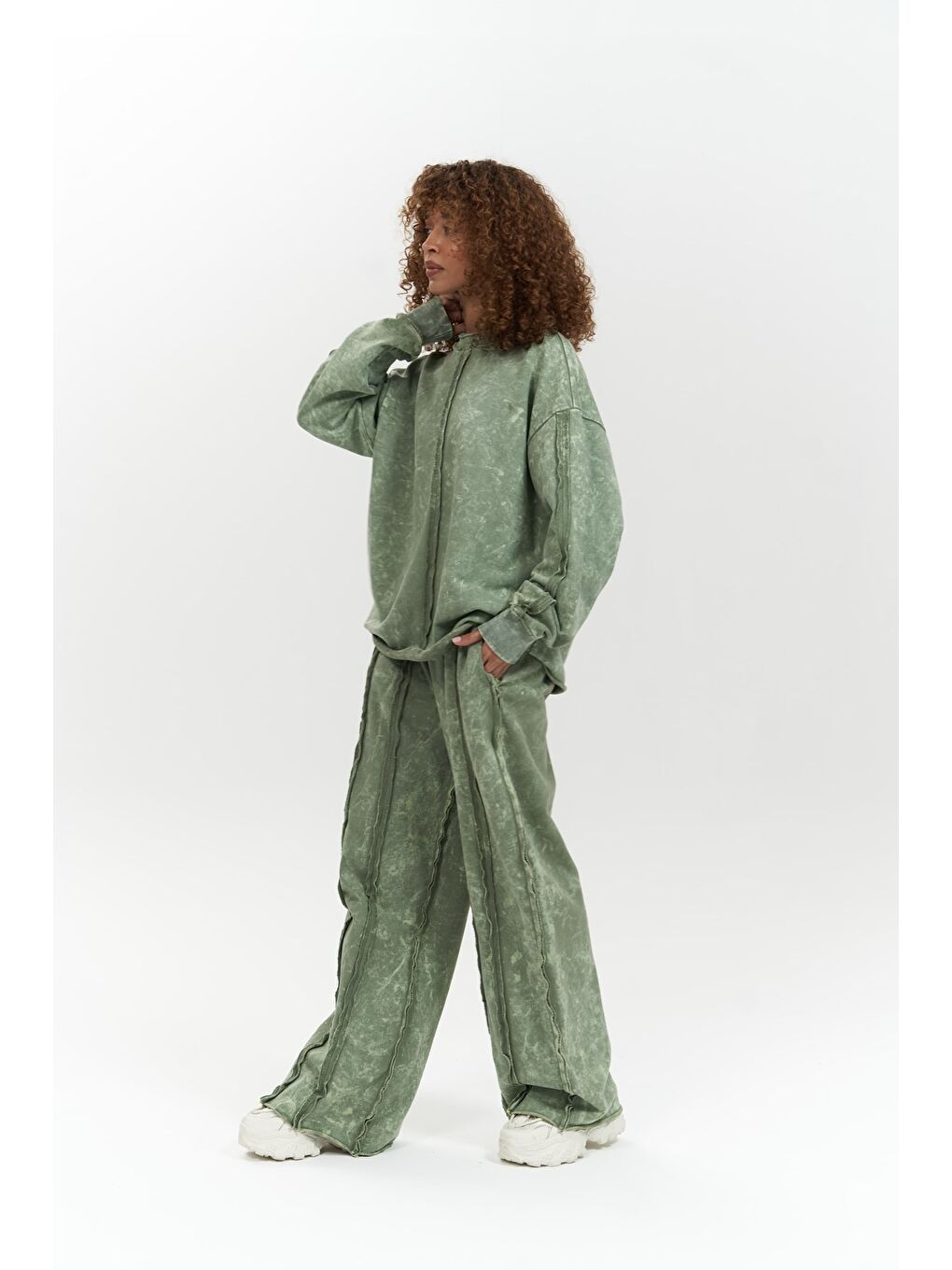 Briana Batik Yıkamalı Yeşil Eşofman Takım