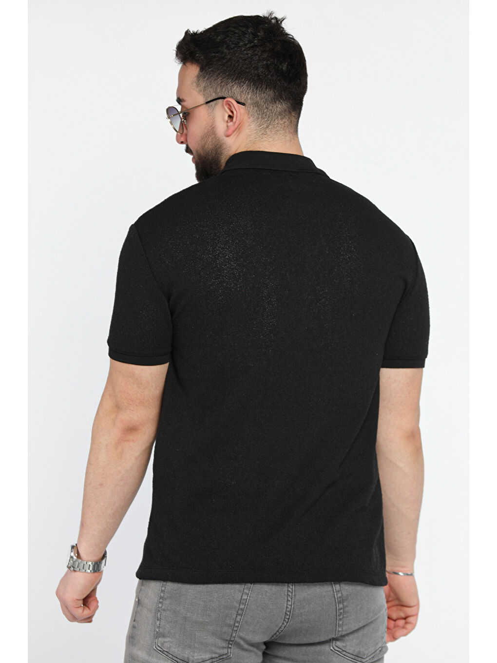 Siyah Erkek Polo Yaka Yarım Fermuarlı Tişört-2