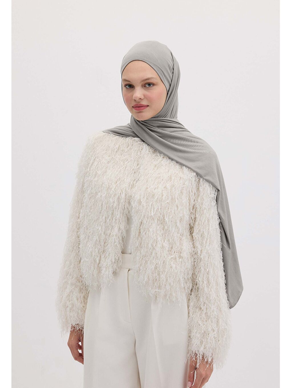 Gri Bambu Penye Şal Füme