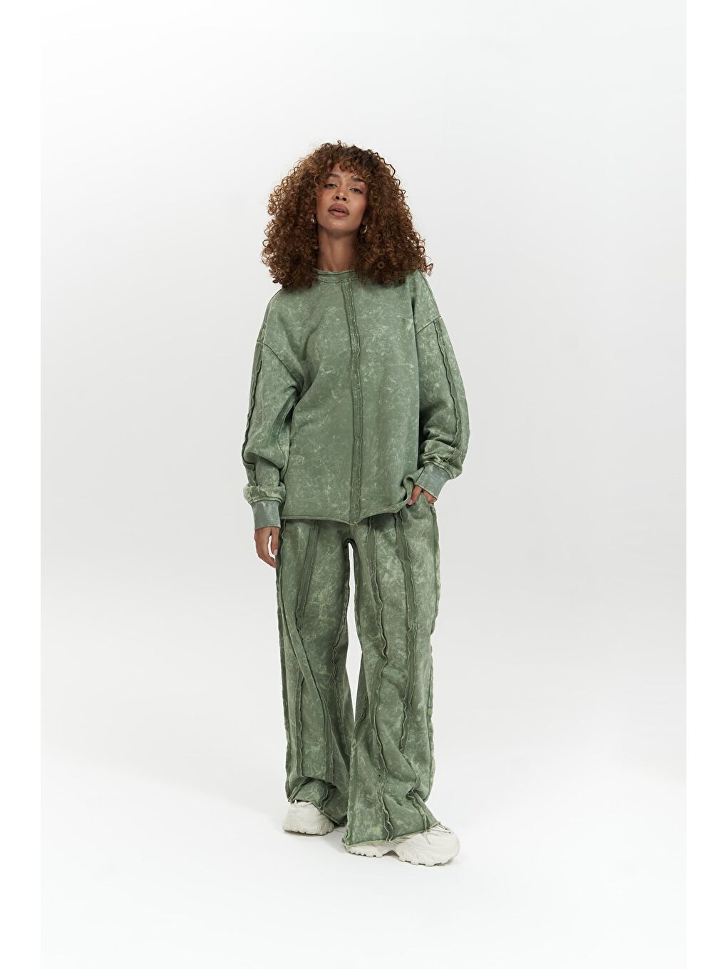 Briana Batik Yıkamalı Yeşil Eşofman Takım-6