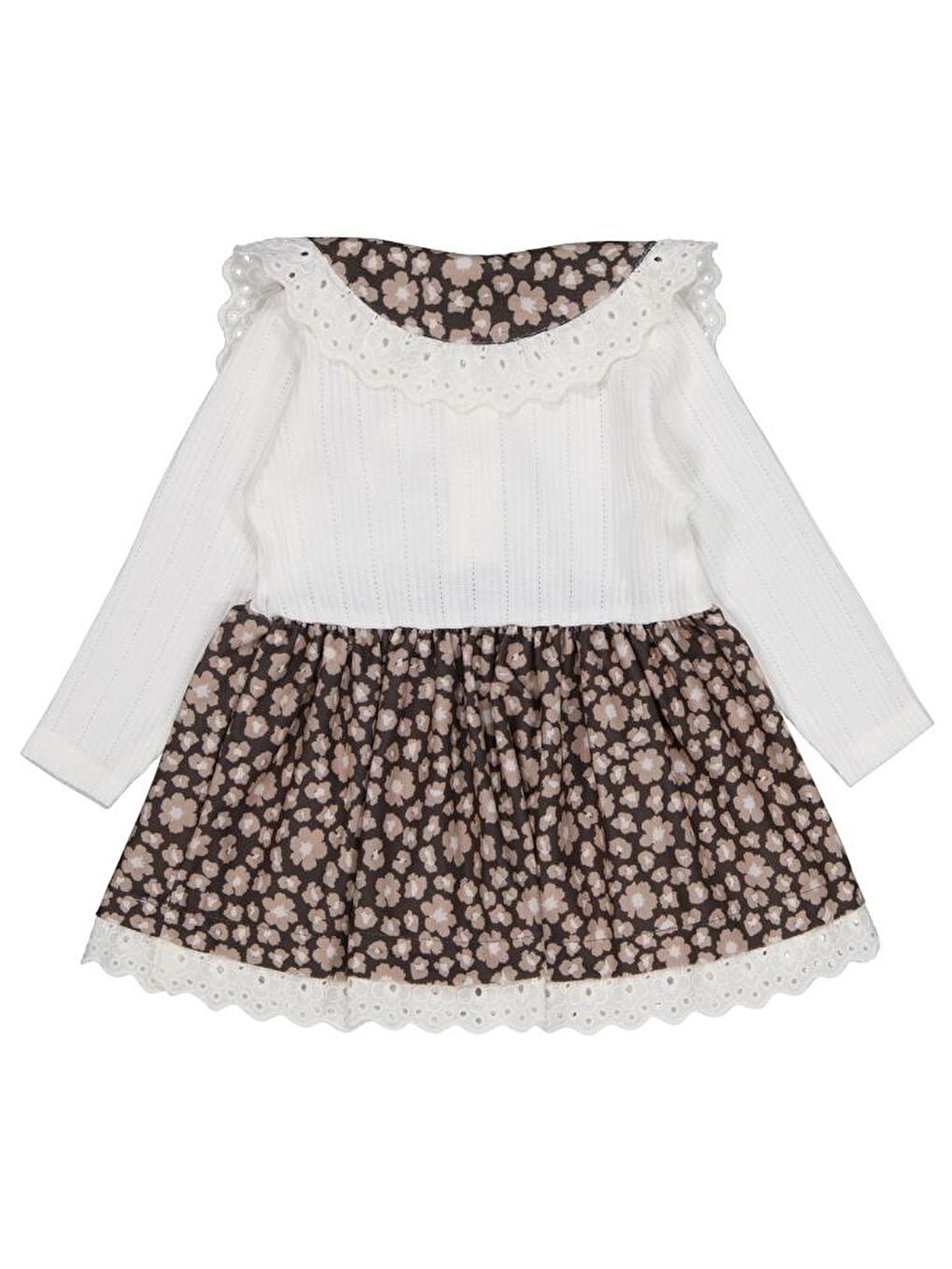 Bej Baby Çiçek Baskılı 6-18 Ay Elbise-1