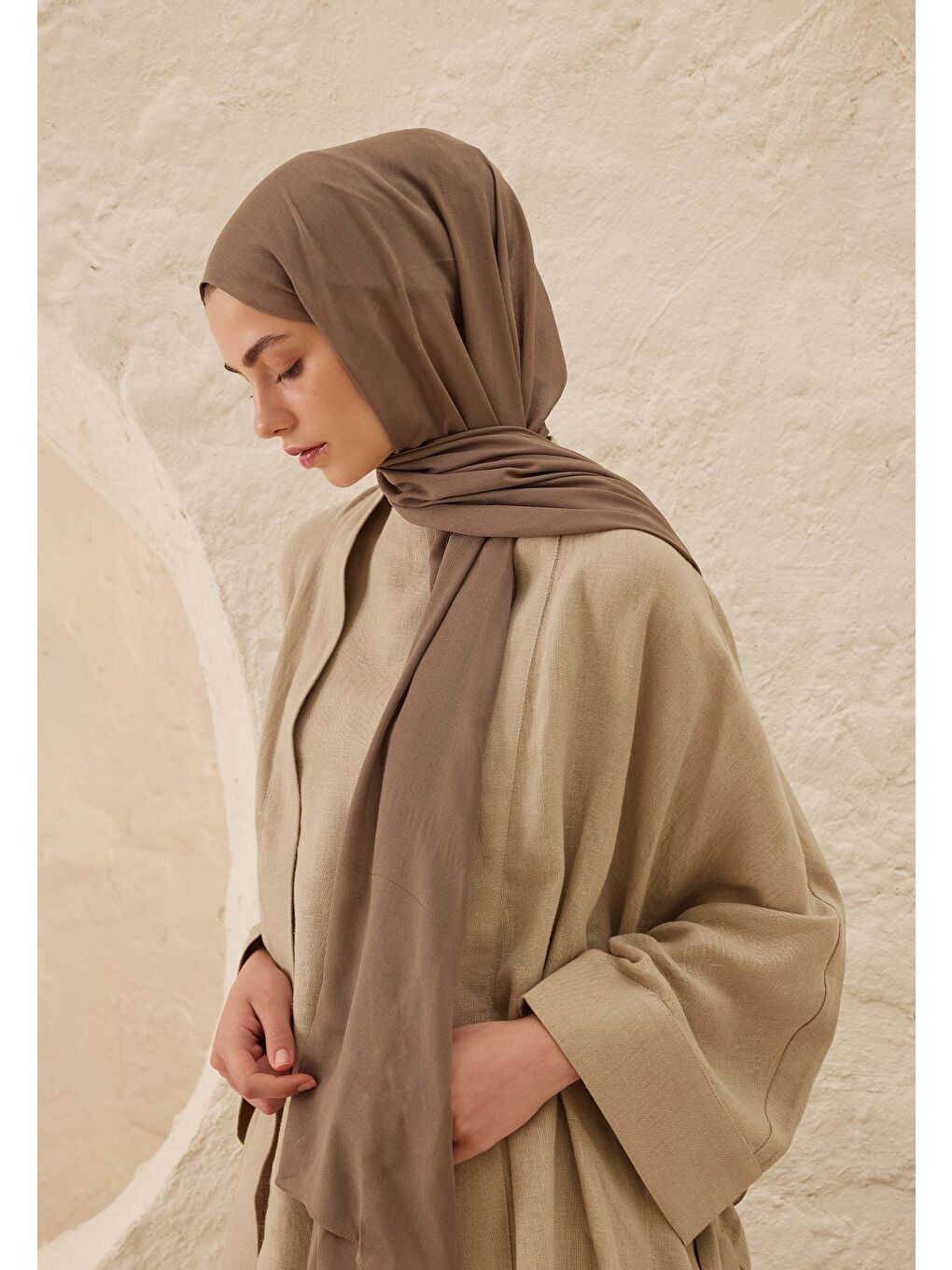 Kahverengi Rami Viskon Şal Koyu Vizon-1