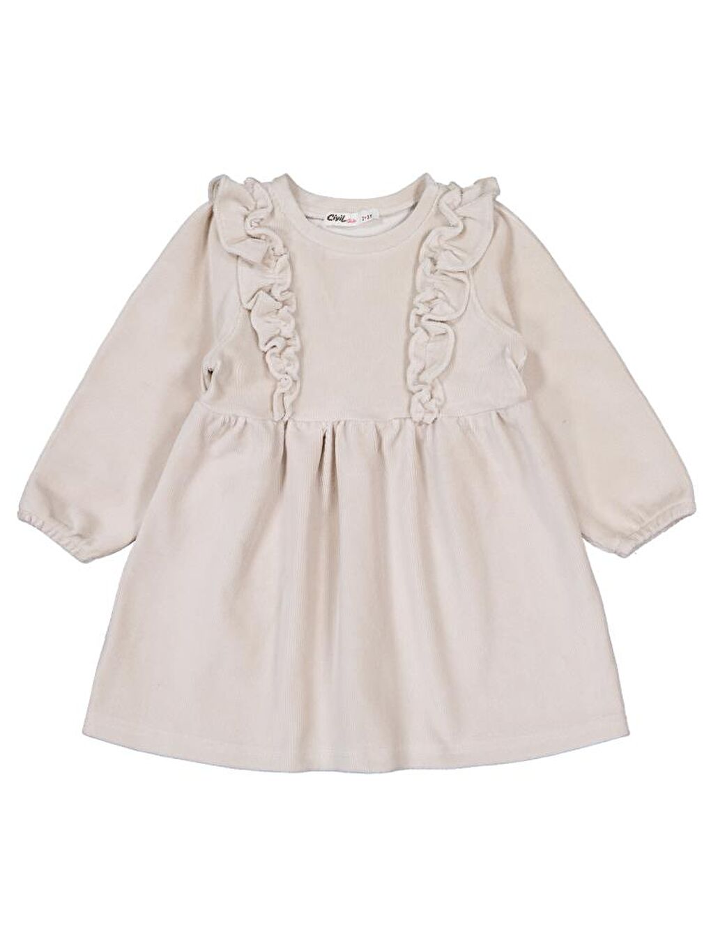 Bej Girls Fırfırlı 2-5 Yaş Elbise-1