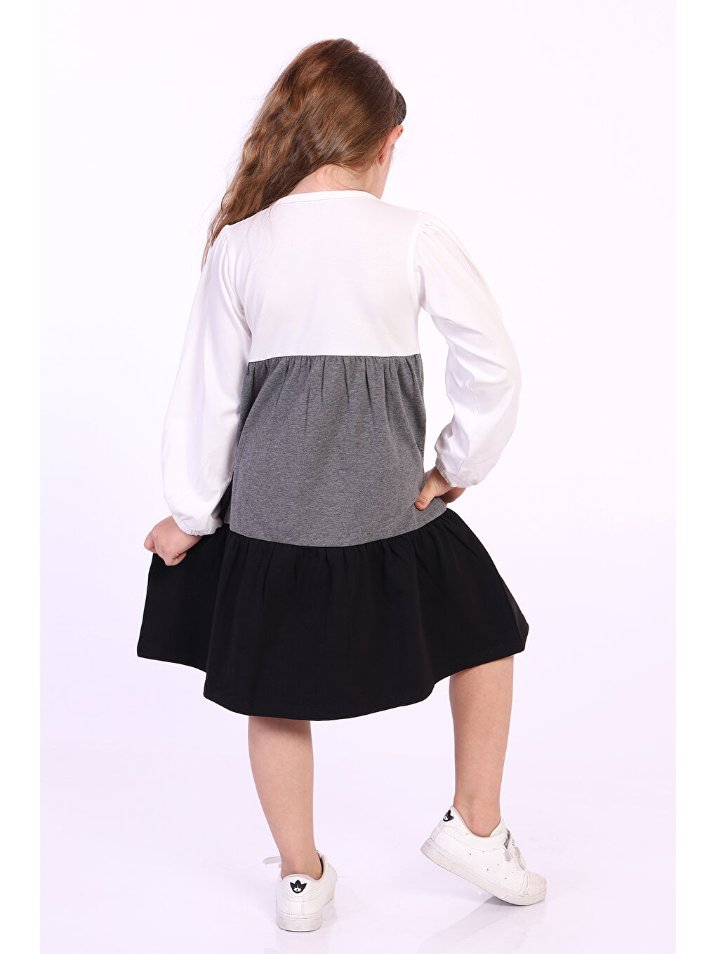 Ekru Kız Çocuk Göğsü Pretty Nakışlı Elbise-1