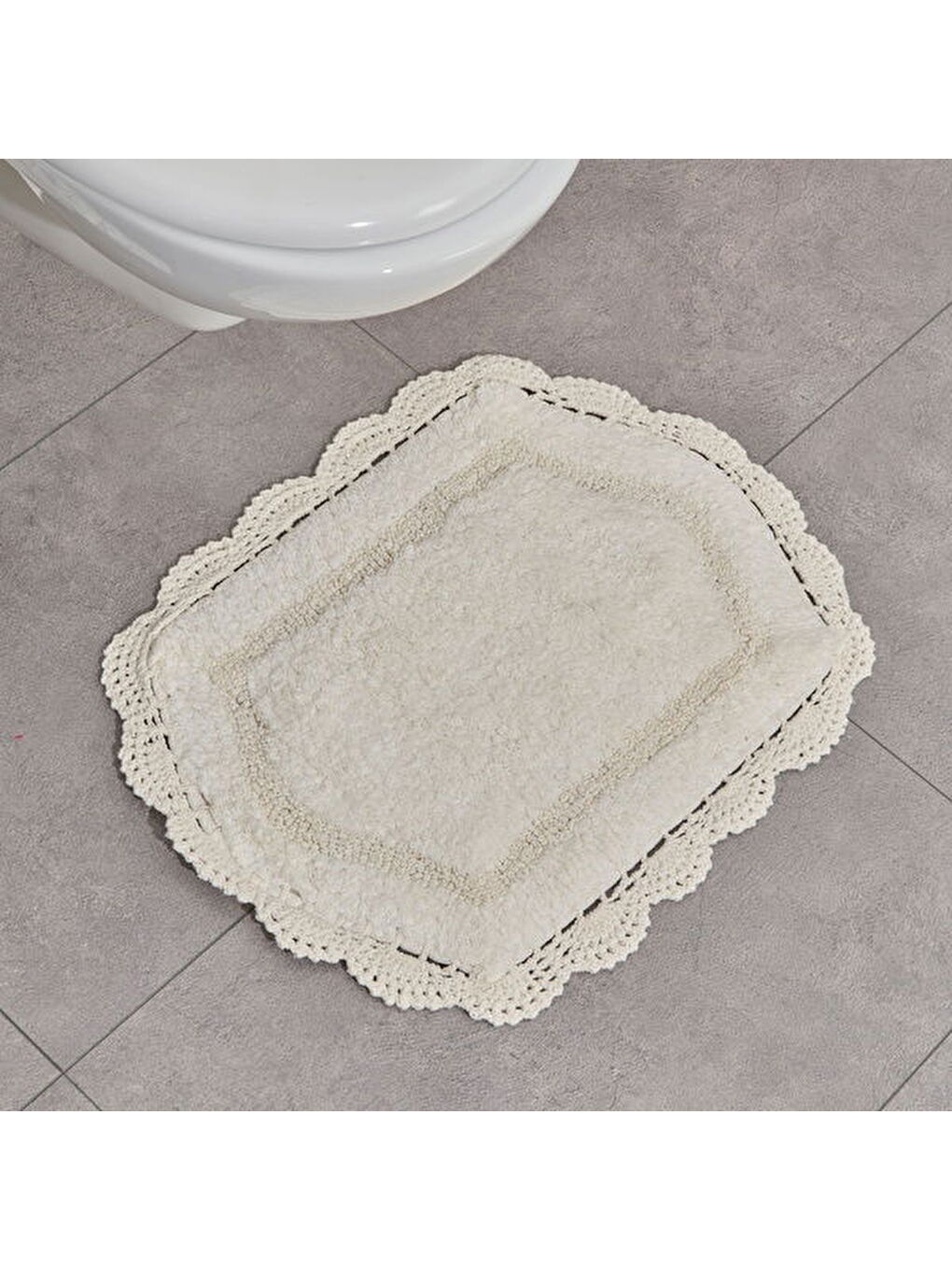 Soft Lace 2'li Banyo Paspası - Ekru - 40x60 cm + 60x90 cm-1