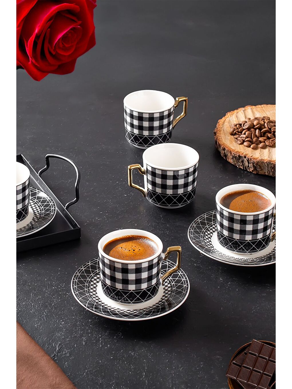 Siyah YKY097-5  6'lı Türk Kahvesi Fincan Takımı 12 Parça