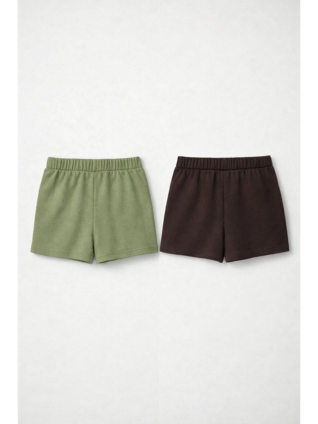 Haki 2li Set Genç Kız Beli Lastikli Basic Pamuklu Şort