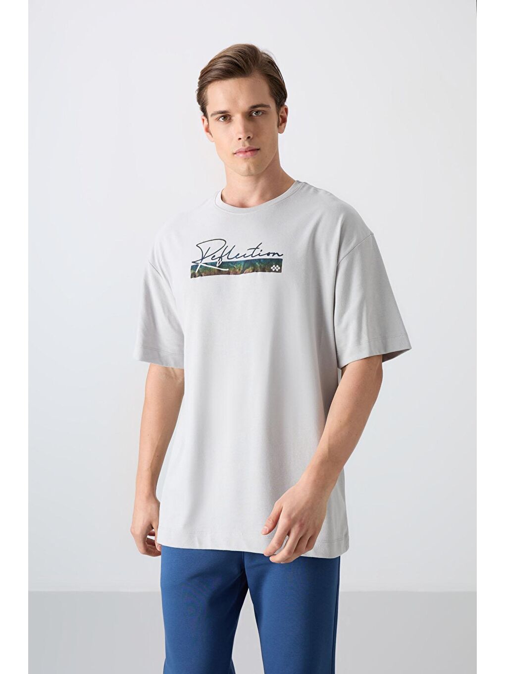 TOMMYLIFE Taş Pamuklu Kalın Yumuşak Dokulu Oversize Fit Baskılı Erkek T-Shirt - 88334 - 3