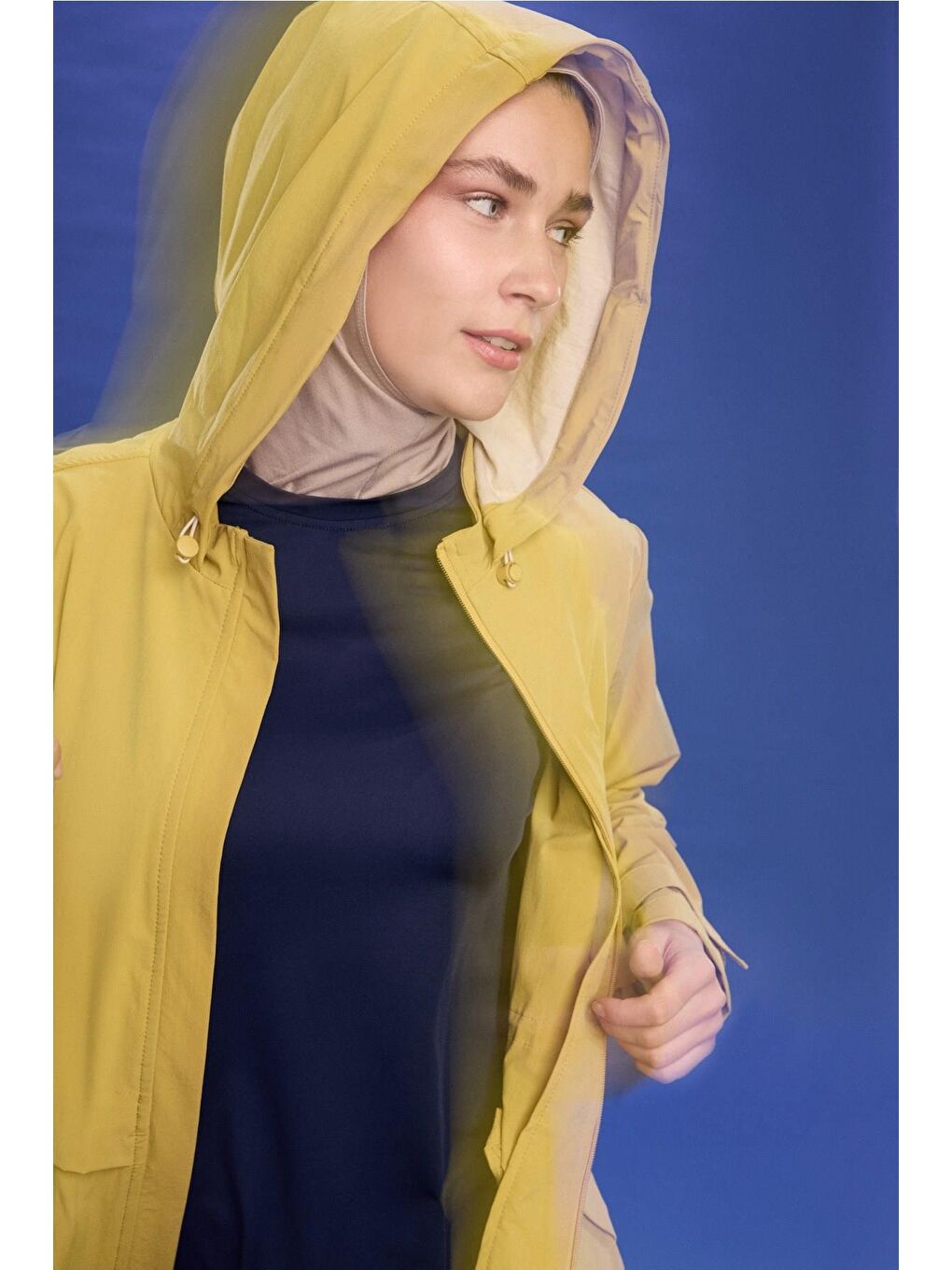 Active H-Per Fit Kapüşonlu Sarı Tesettür Yürüyüş Ceketi Act-42-1