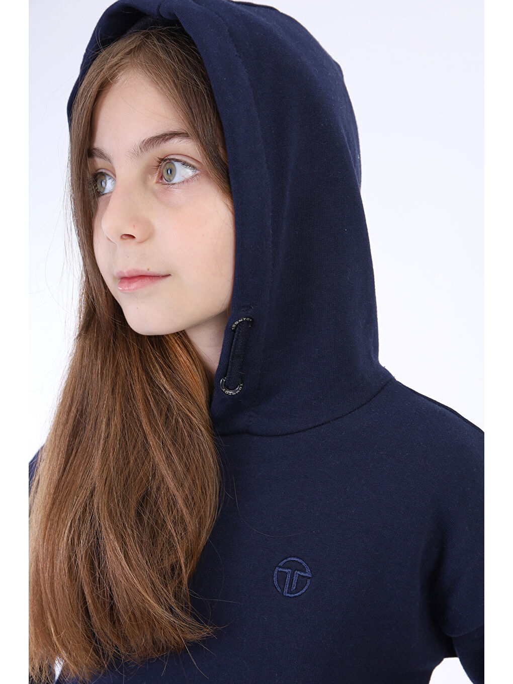 Lacivert Kız Çocuk Kapüşonlu Cepli Elbise-1