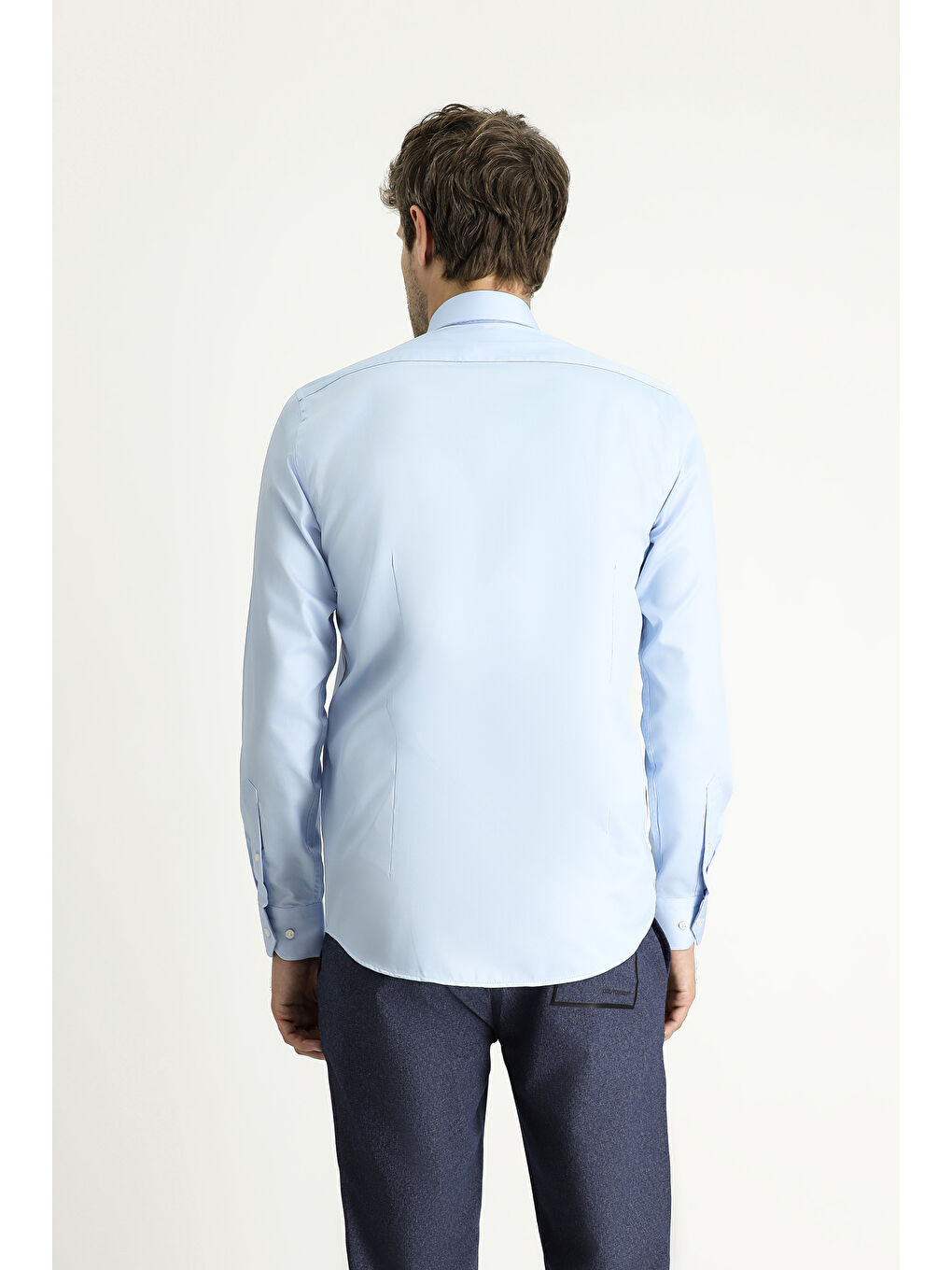 Mavi Uzun Kol Slim Fit Dar Kesim Non Iron Klasik Pamuklu Gömlek-3