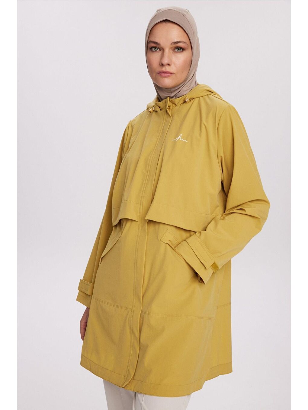 Active H-Per Fit Kapüşonlu Sarı Tesettür Yürüyüş Ceketi Act-42-3