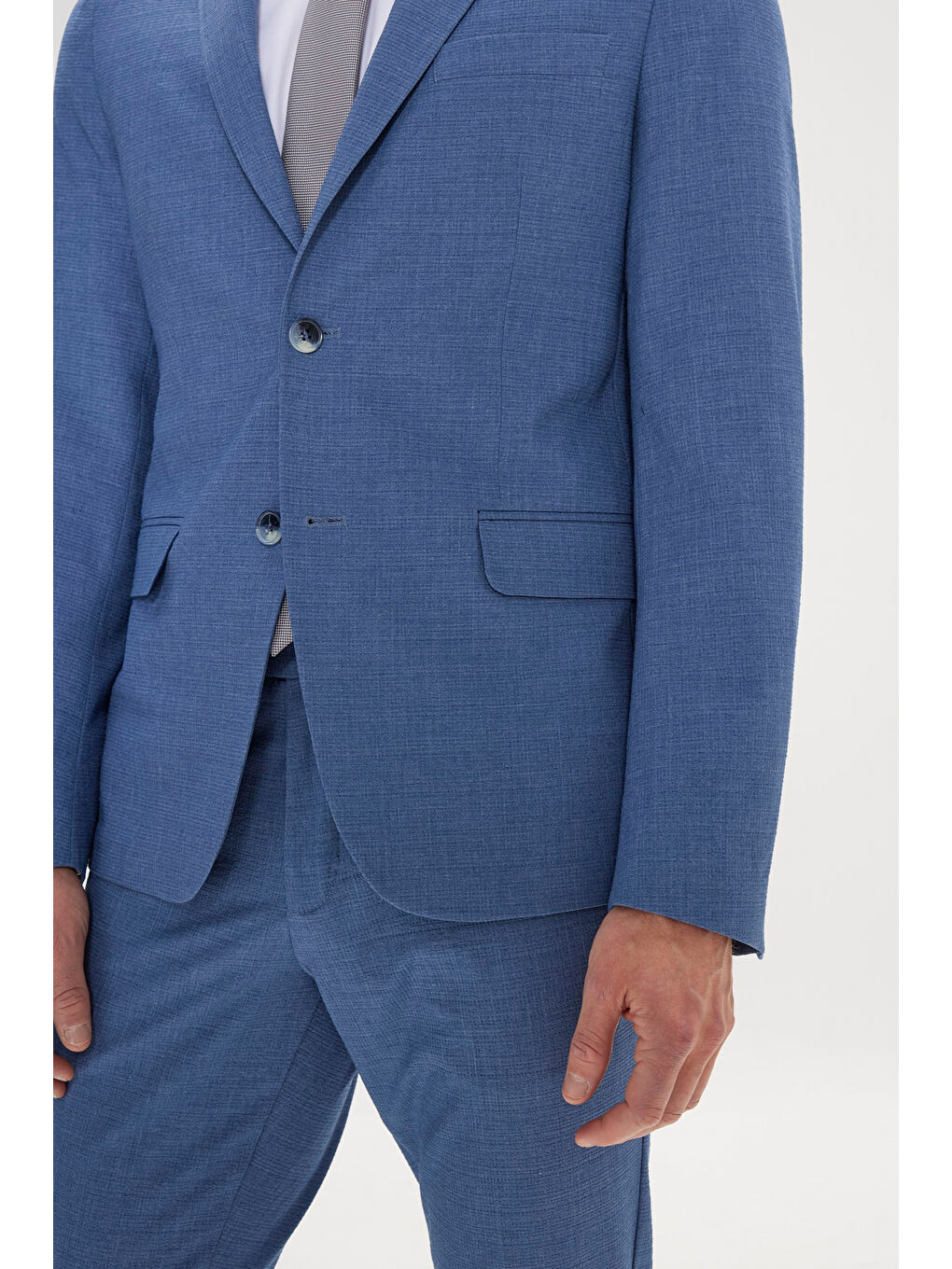 Erkek Mavi Slim Fit Kırlangıç Yaka Gofre Desenli Takım Elbise-6