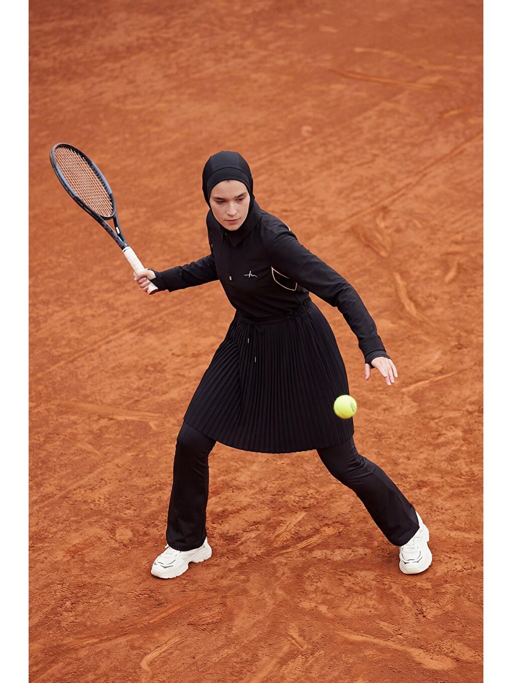 Active H-Per Fit Pileli Siyah Tesettür Tenisçi Üstü Act-41-3