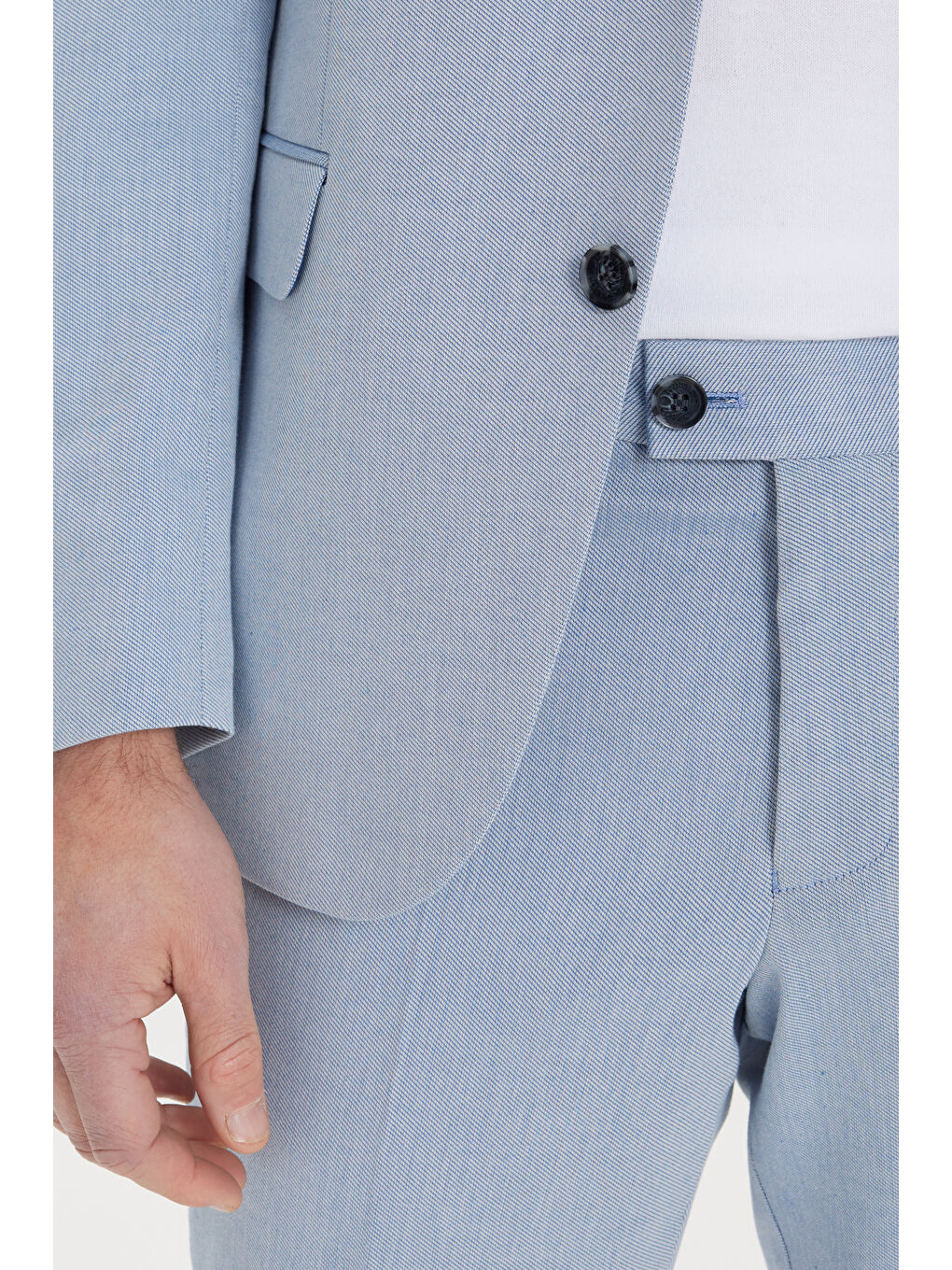 Erkek Mavi Slim Fit Mono Yaka Pamuklu Diagonal Desenli Takım Elbise-5