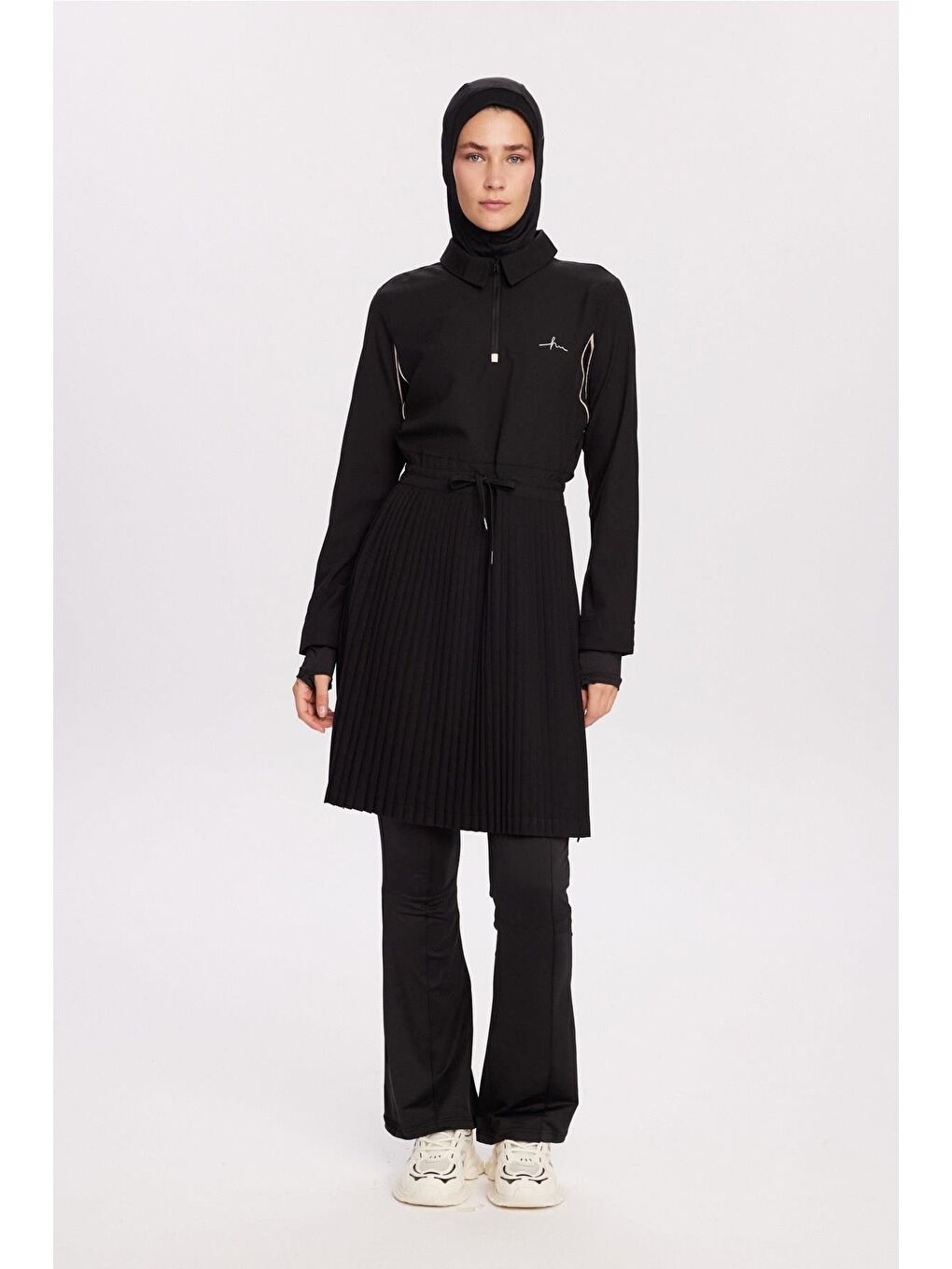 Active H-Per Fit Pileli Siyah Tesettür Tenisçi Üstü Act-41-4