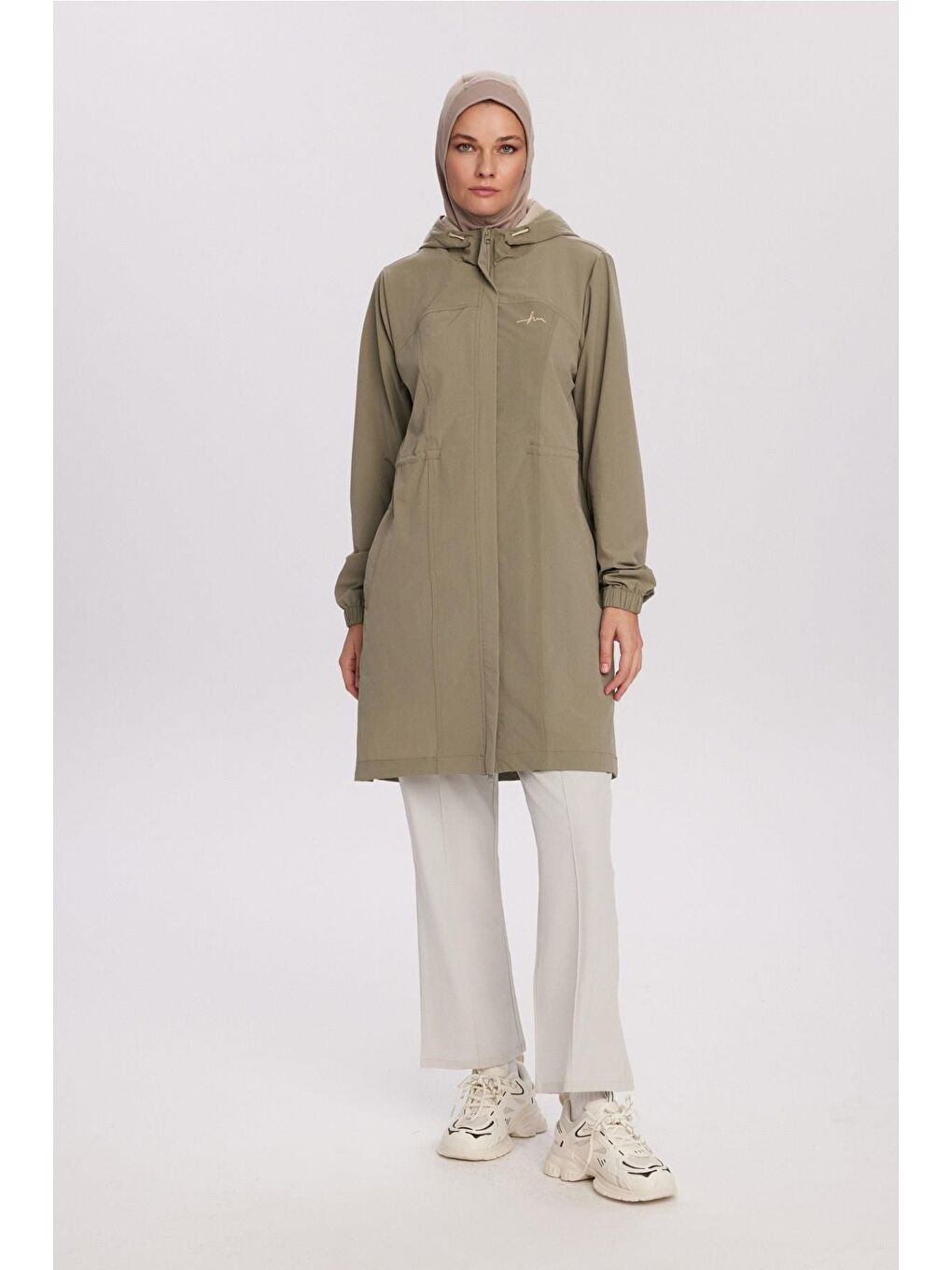 Yeşil Active H-Per Fit Kapüşonlu Gizli Fermuarlı Mint Tesettür Yürüyüş Ceketi Act-39-1