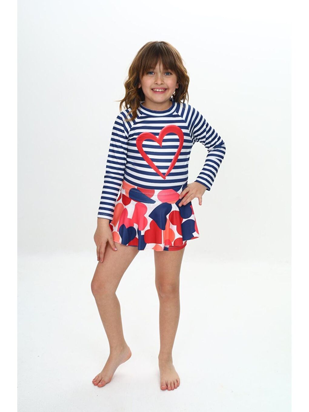 Gri Etek Detaylıı Kız Çocuk Mayo