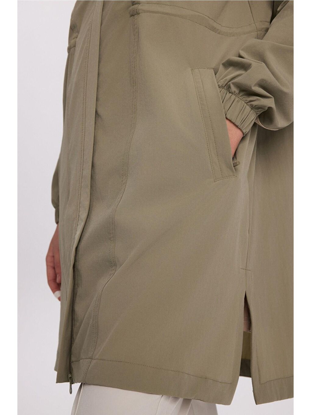 Yeşil Active H-Per Fit Kapüşonlu Gizli Fermuarlı Mint Tesettür Yürüyüş Ceketi Act-39-3