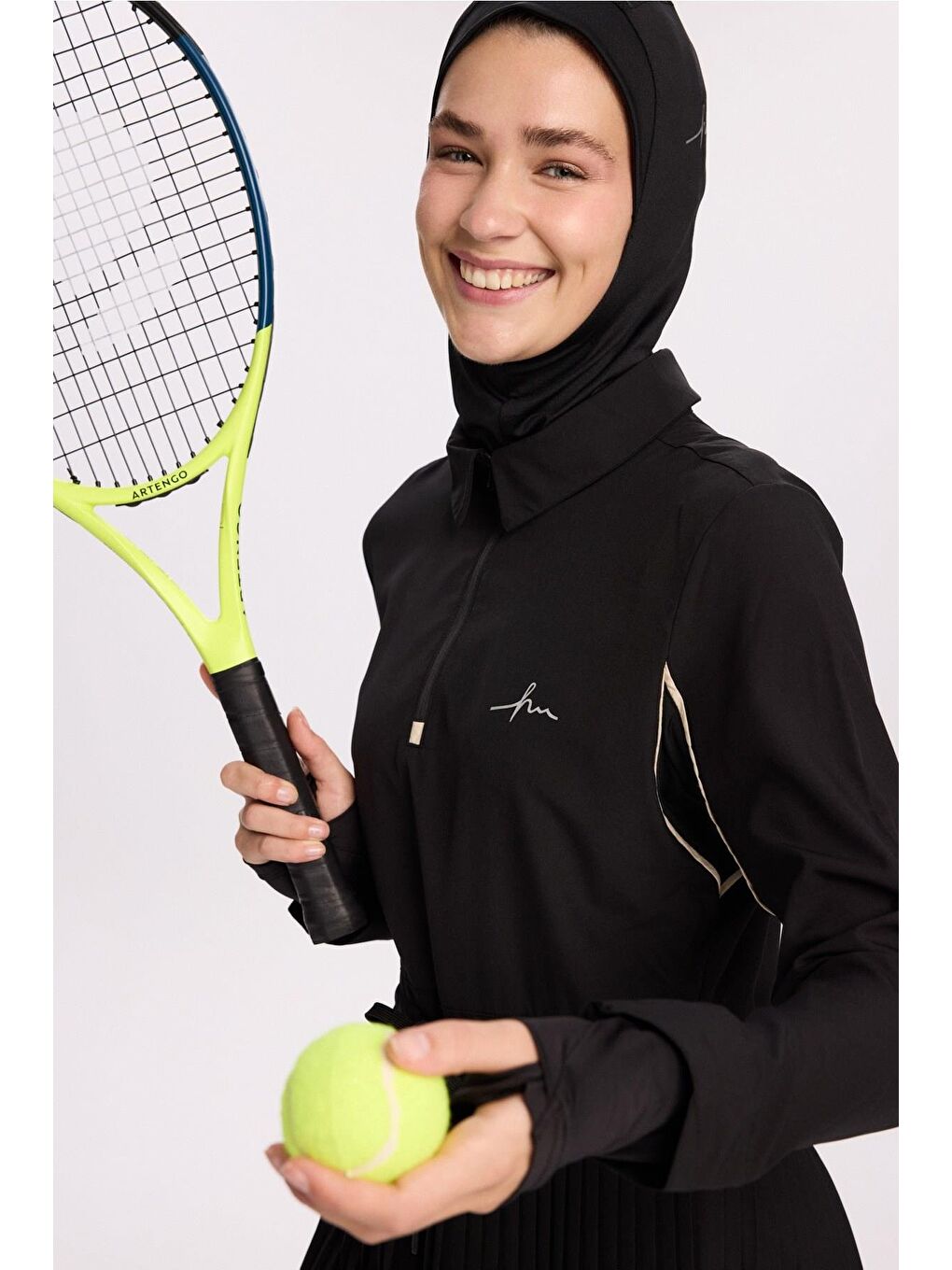 Active H-Per Fit Pileli Siyah Tesettür Tenisçi Üstü Act-41-6