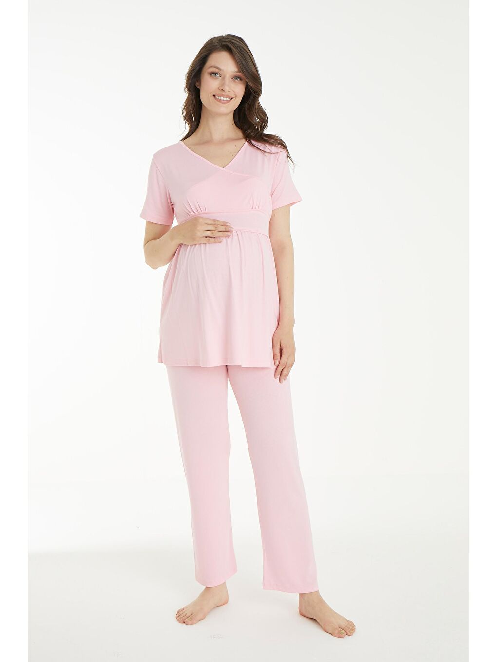 Pembe Çicek Desen Sabahlıklı Hamile ve Lohusa Pijama Takımı-3