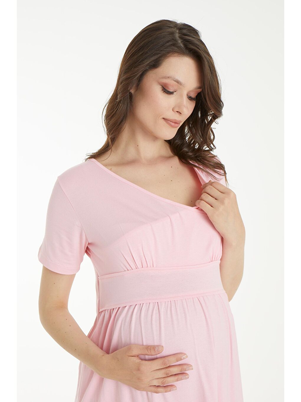 Pembe Çicek Desen Sabahlıklı Hamile ve Lohusa Pijama Takımı-5