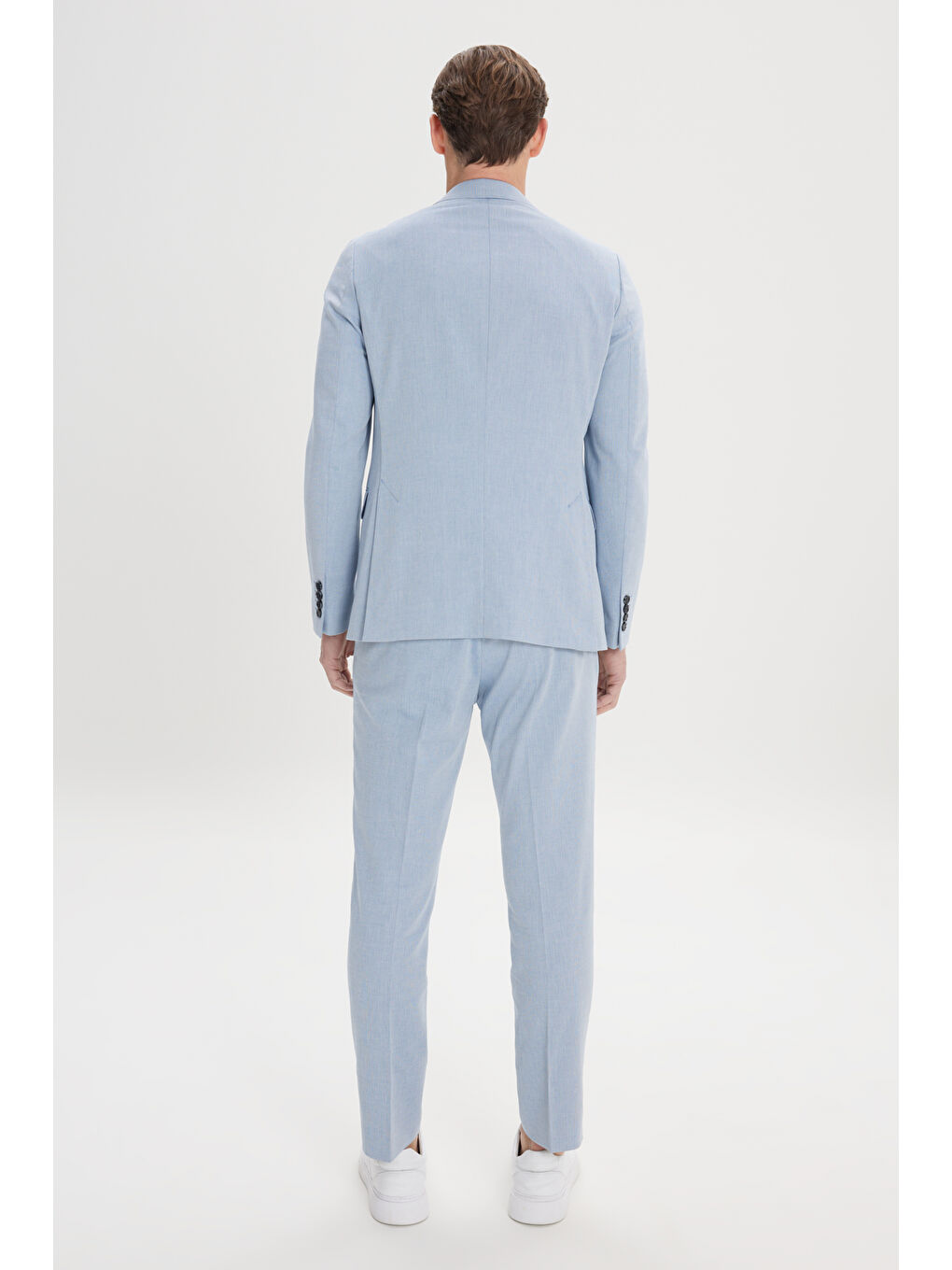 Erkek Mavi Slim Fit Mono Yaka Pamuklu Diagonal Desenli Takım Elbise-7