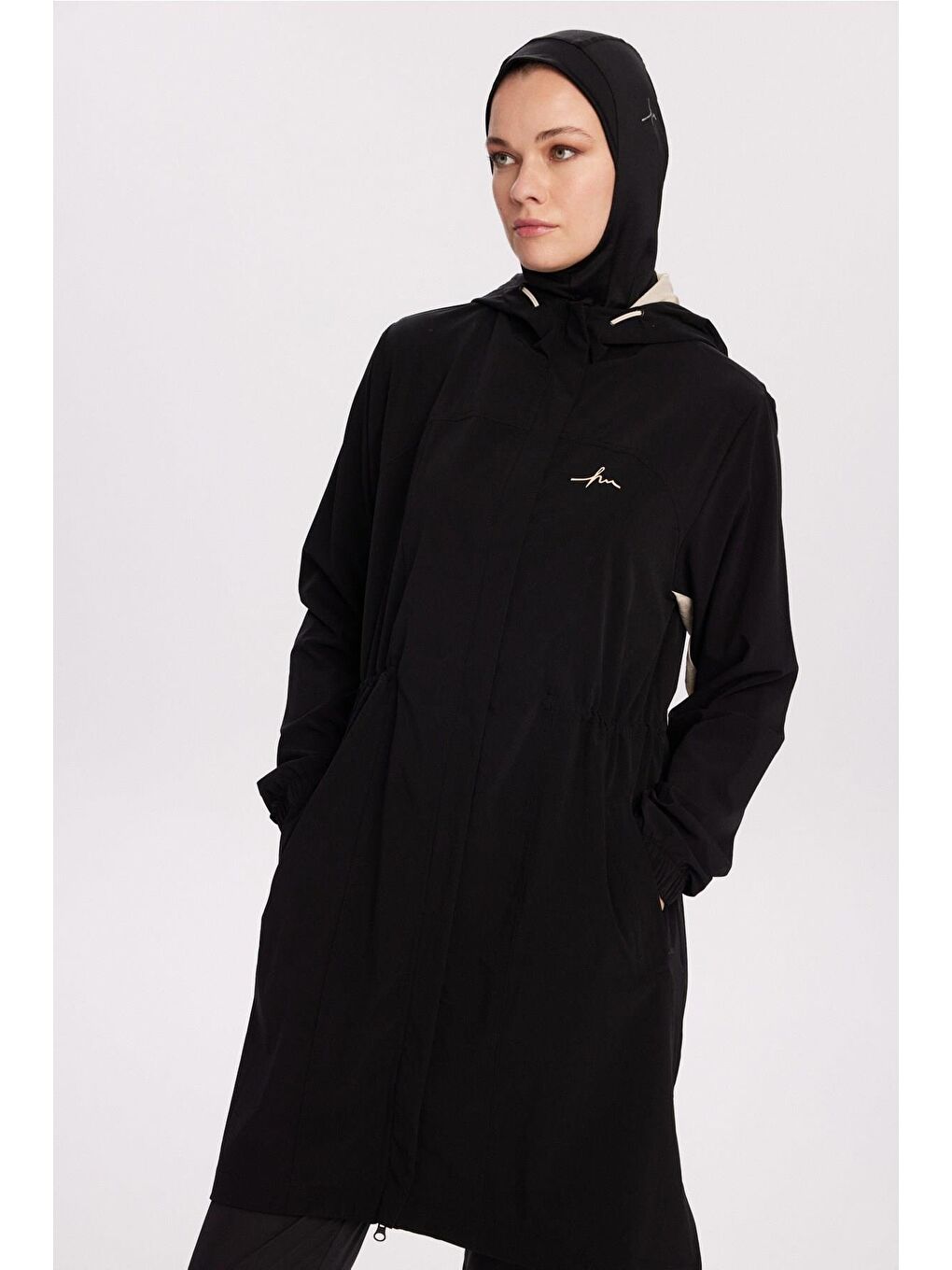 Active H-Per Fit Kapüşonlu Gizli Fermuarlı Siyah Tesettür Yürüyüş Ceketi Act-39-1