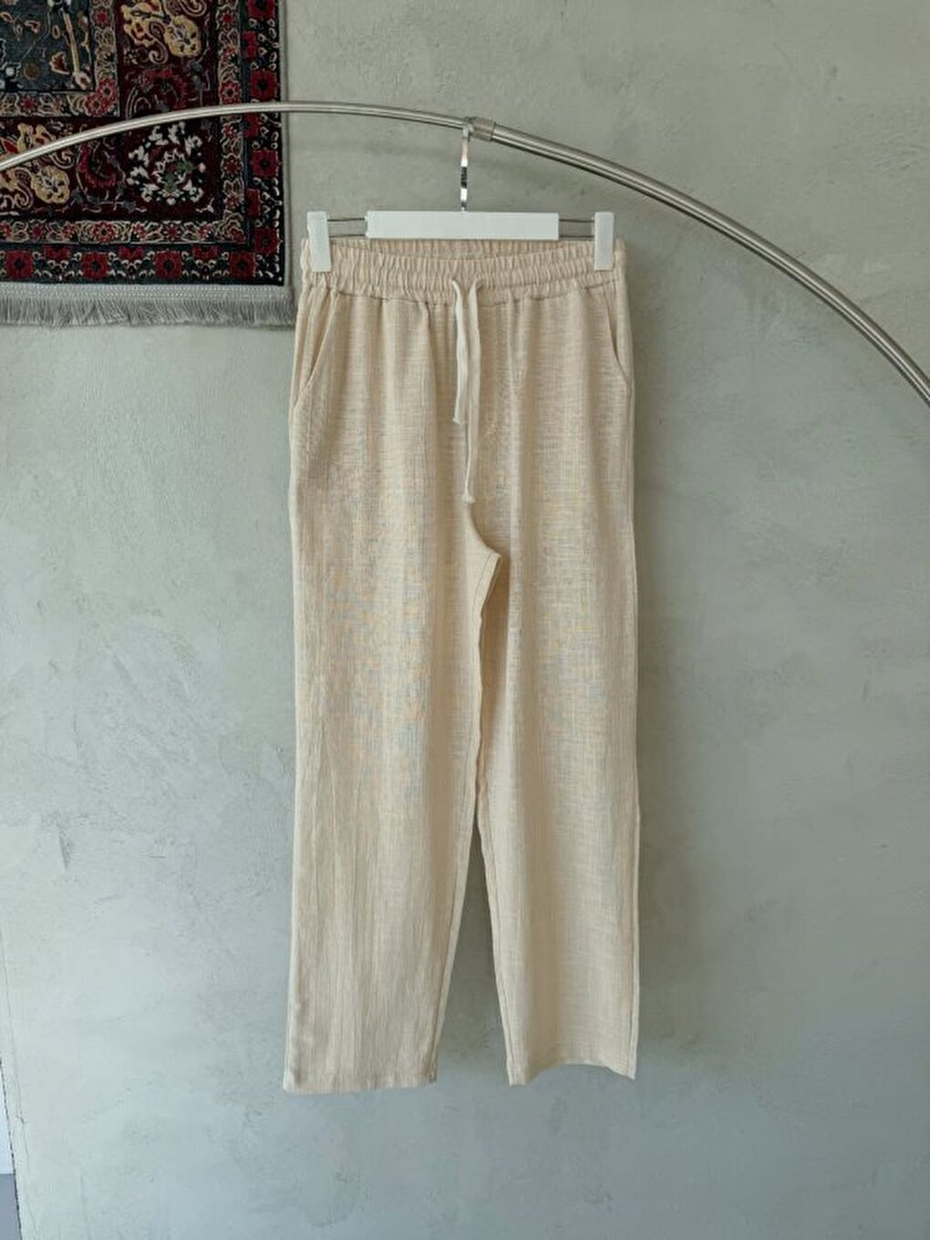 Bej Erkek İthal Yıkamalı Keten Pantolon-3