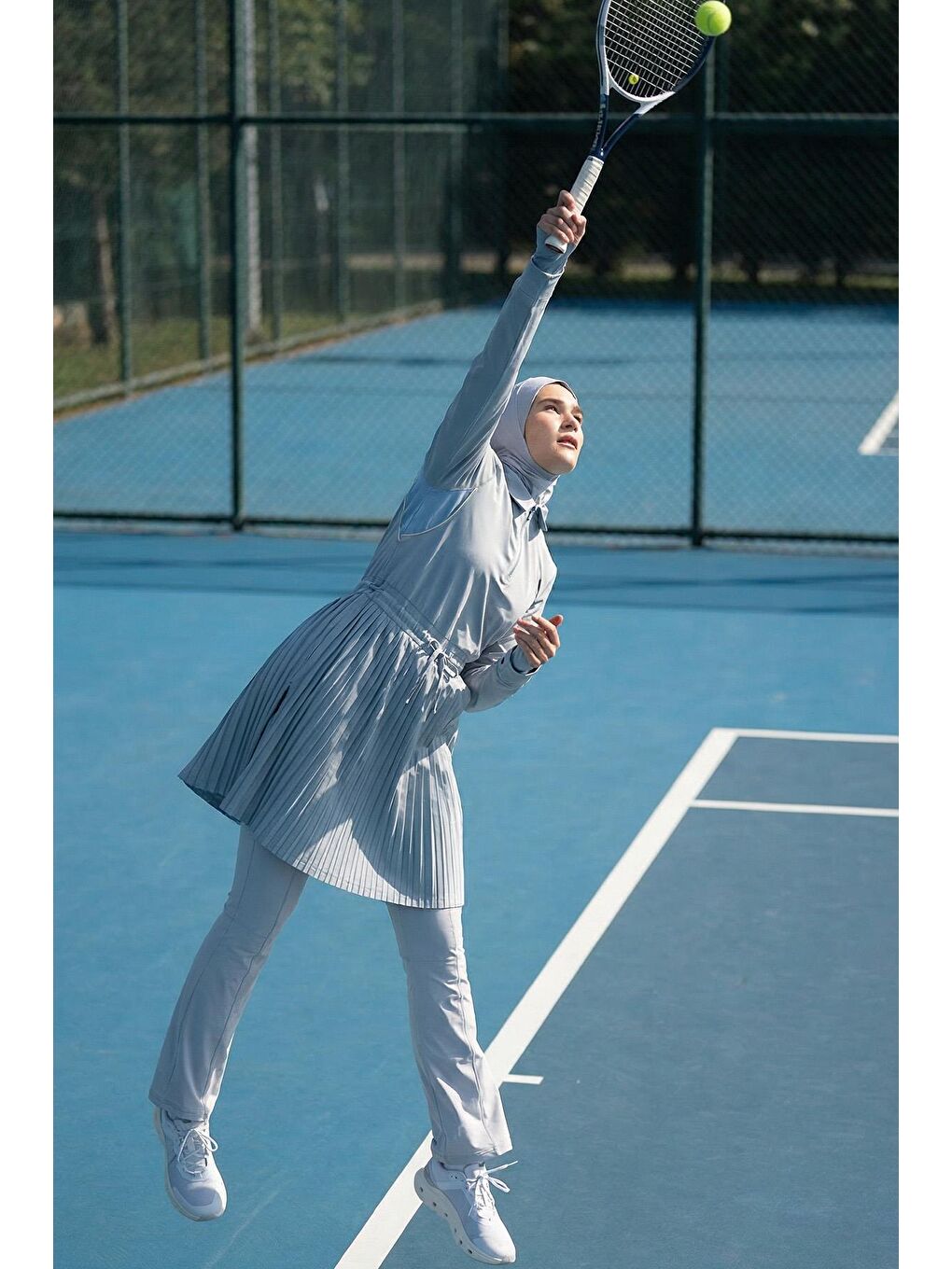 Active H-Per Fit Pileli Mavi Tesettür Tenisçi Üstü Act-41-1